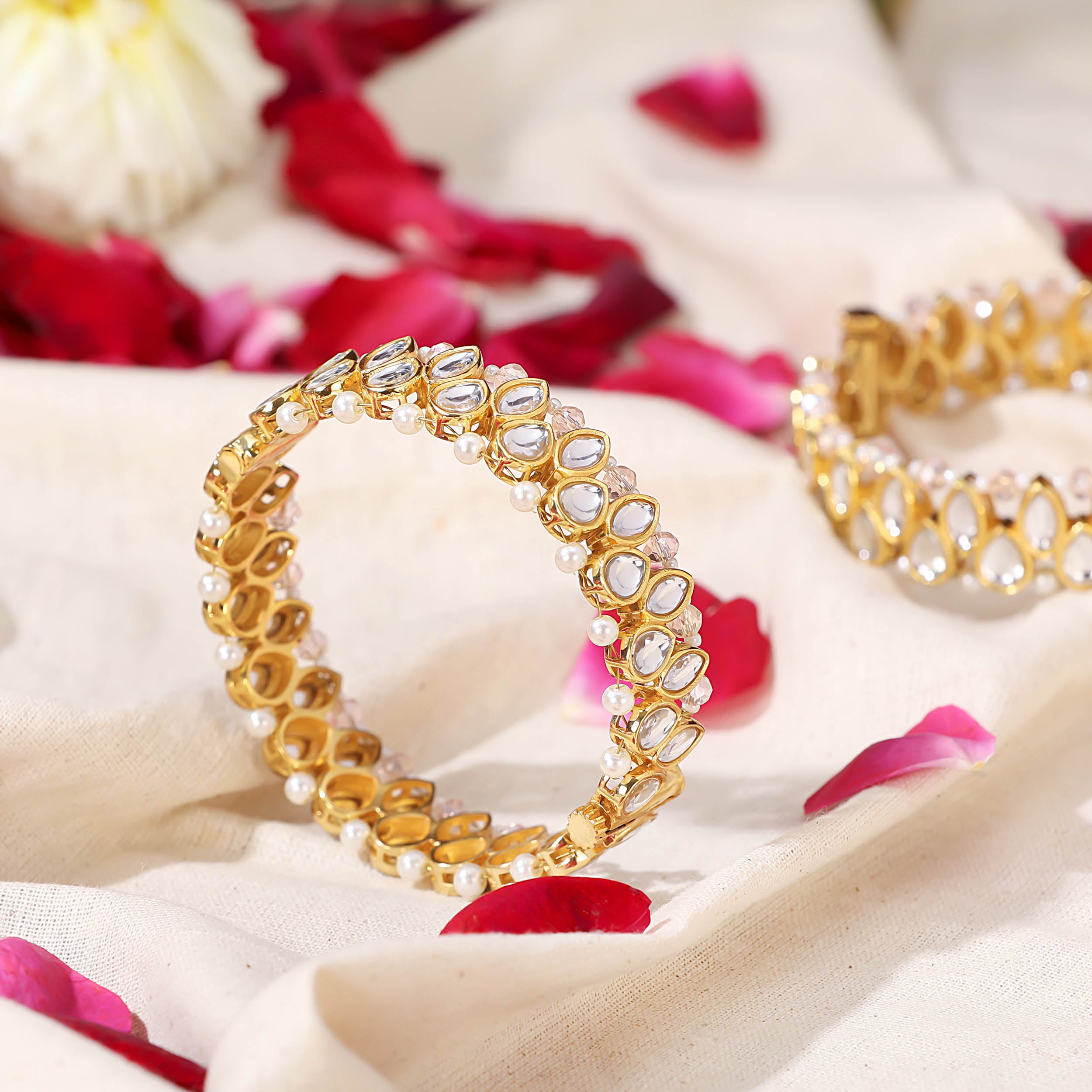 Royal Radiance Pearl & Kundan Bangle - Set Of 2 Pieces