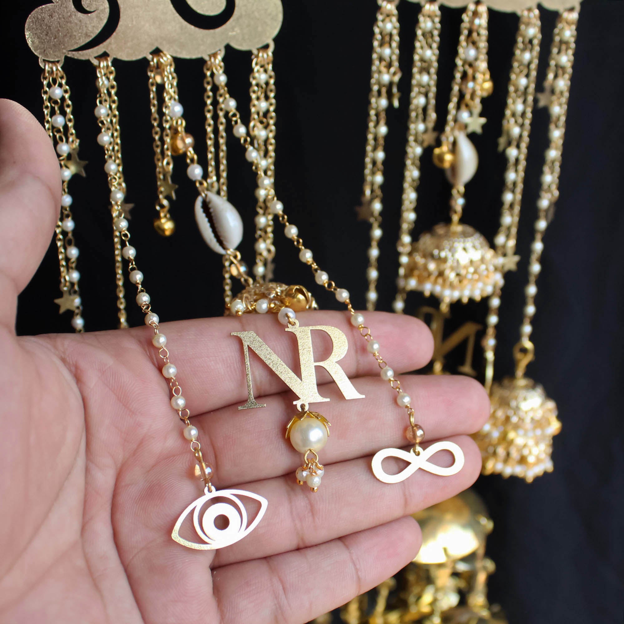 Cloudburst Pearl Personalised Kaleere (With Detachable Jhadne-Wale Kaleere) - Set Of 2 Pieces