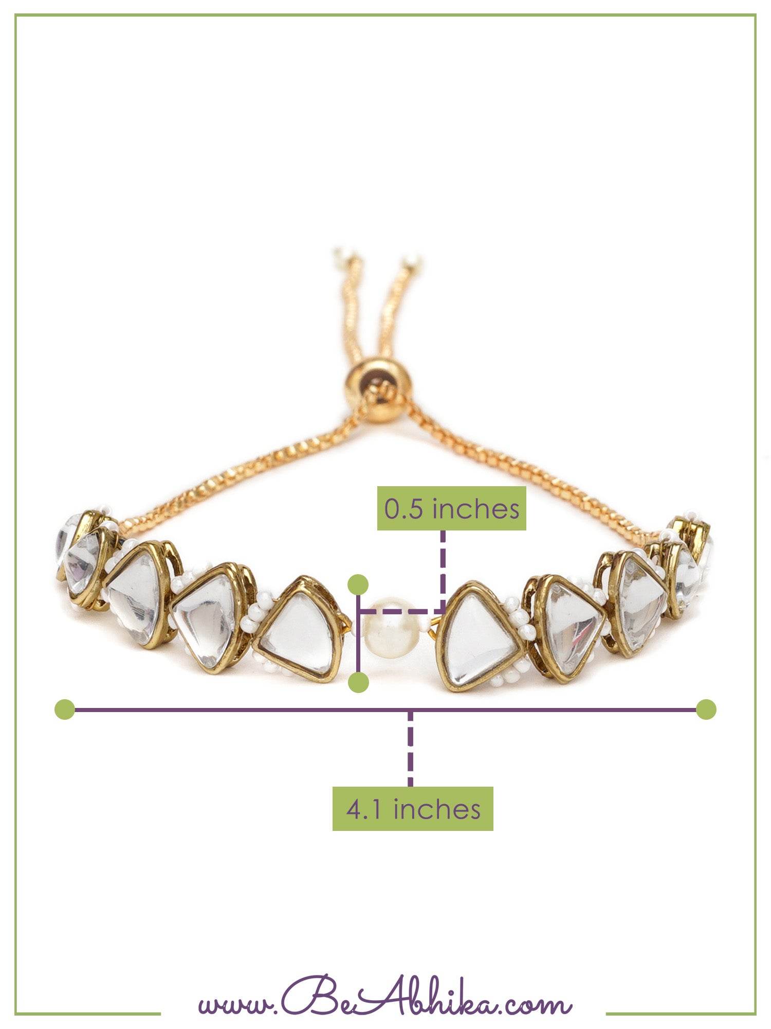 Golden Triangle Kundan & White Pearl Adjustable Bracelet - BeAbhika.com