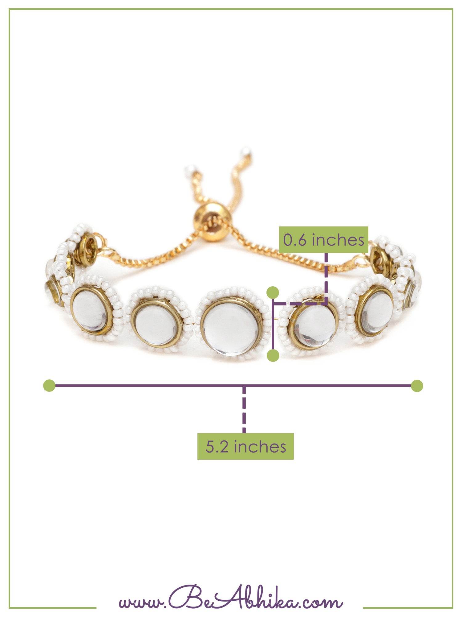 Golden Circular Kundan With White Pearls Adjustable Bracelet - BeAbhika.com