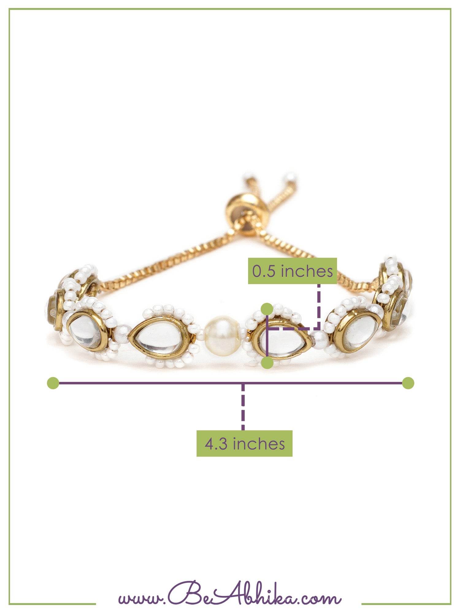 Golden Tilak Kundan With White Pearls Adjustable Bracelet - BeAbhika.com