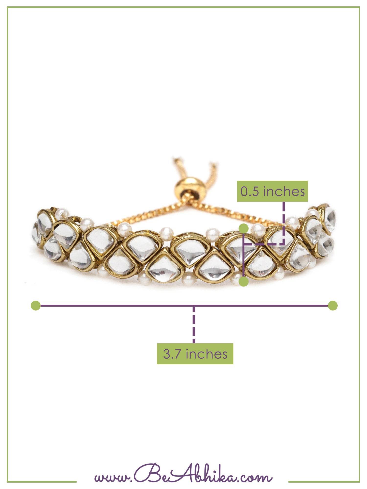 Golden Triangle Kundan With White Pearls Adjustable Bracelet - BeAbhika.com