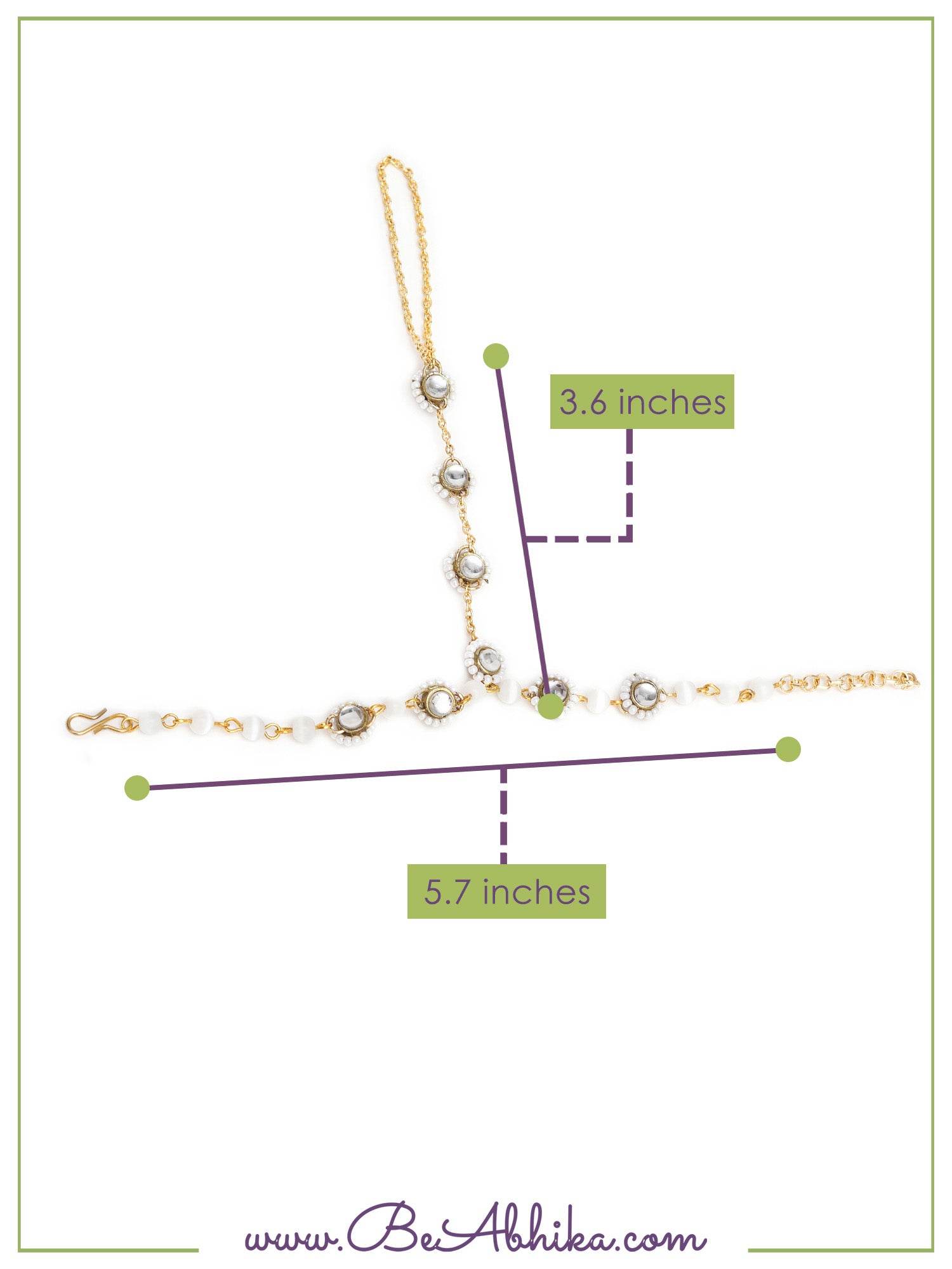 Golden Round Kundan With White Pearls Adjustable Hathphool Bracelet - BeAbhika.com