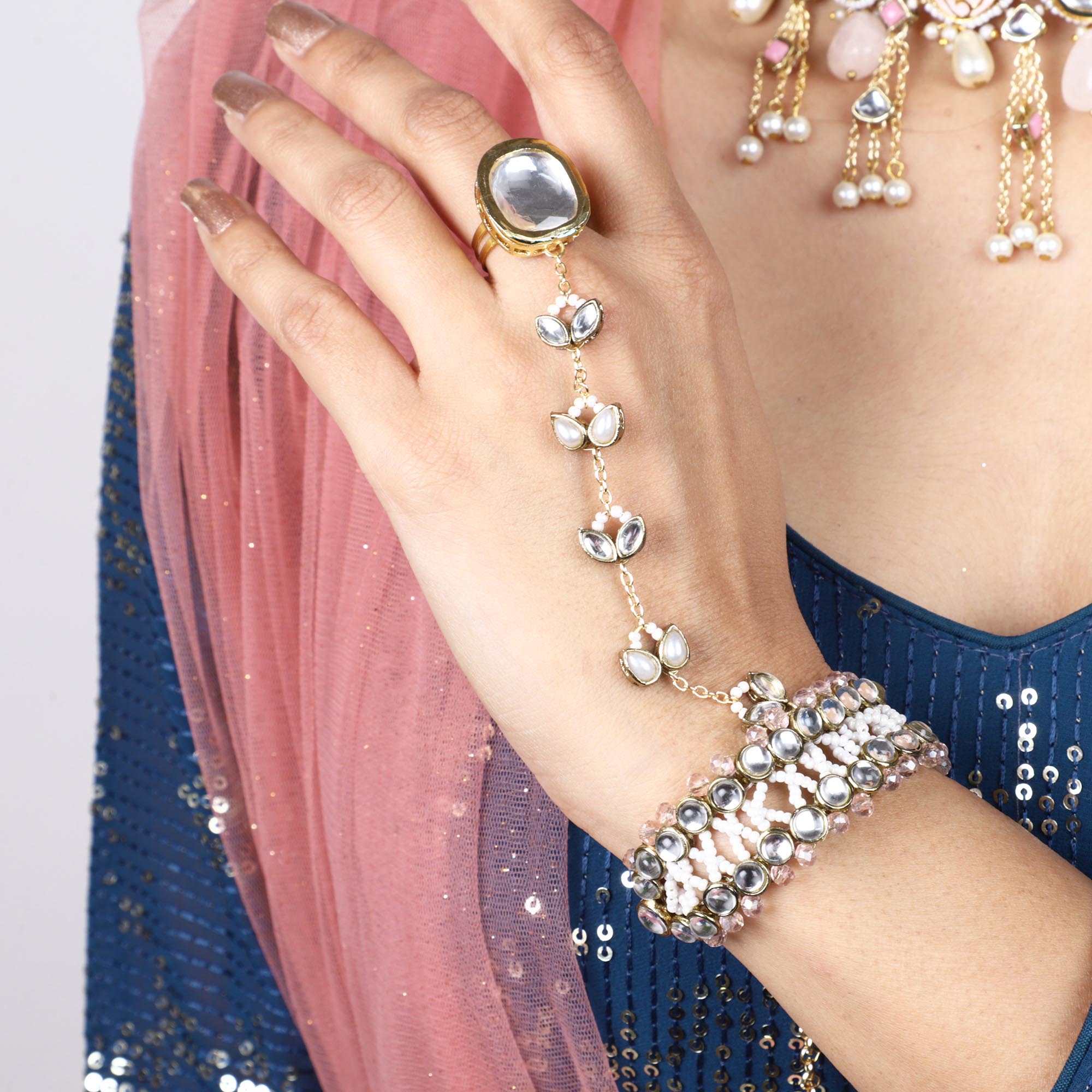 Pink Wink Full Set With Necklace, Earrings, Maangtikka, Hathphool & Waistbelt