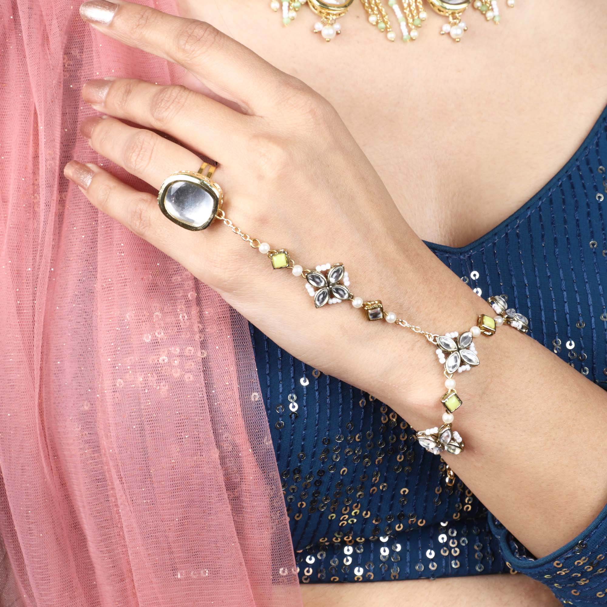 Minty Winty Full Set With Necklace, Earrings, Hathphool, Maangtikka & Waistbelt - BeAbhika.com