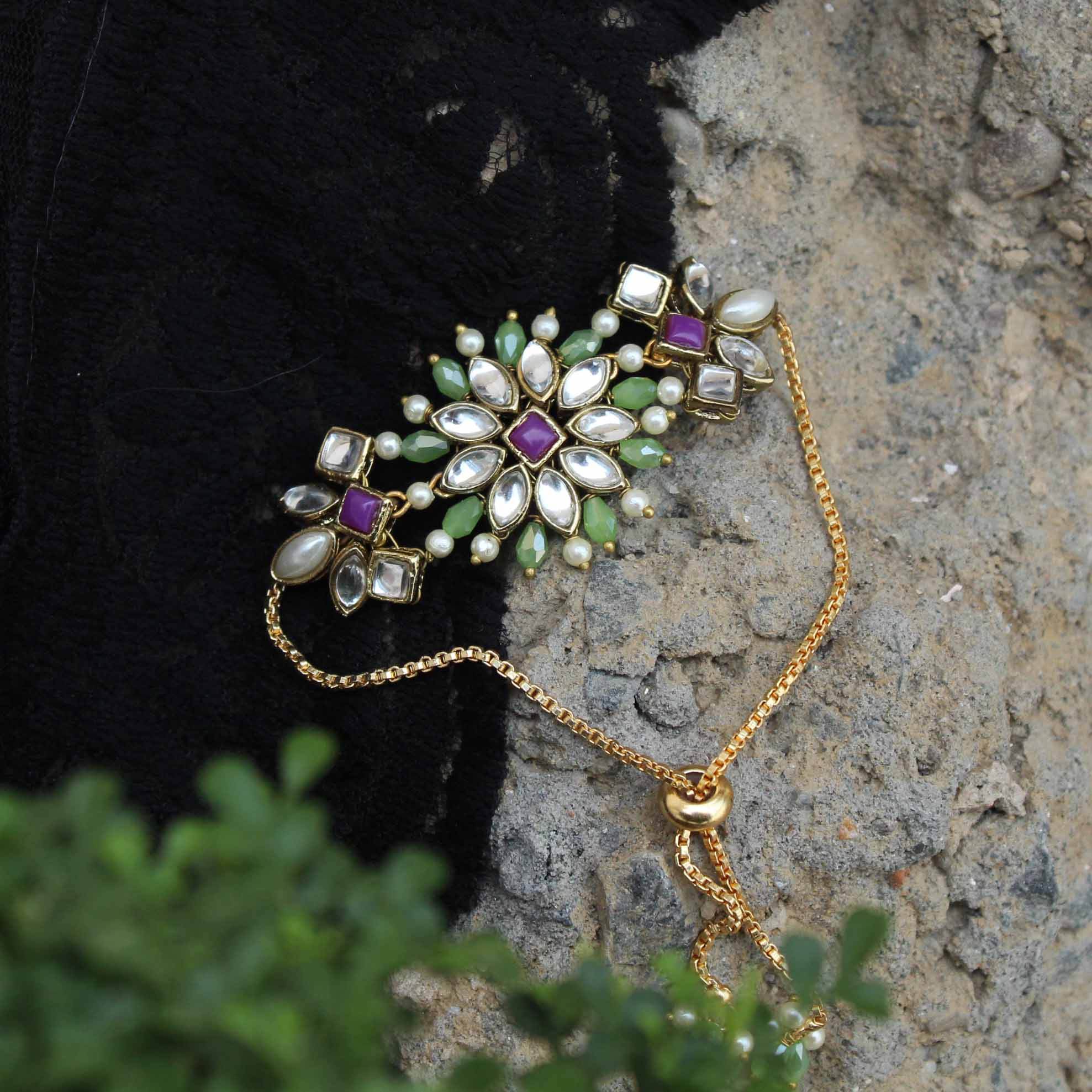 Pearl Twirl Ful Set With Long Haar, Choker, Ring, Maangtikka, Bracelet & Earrings - BeAbhika.com