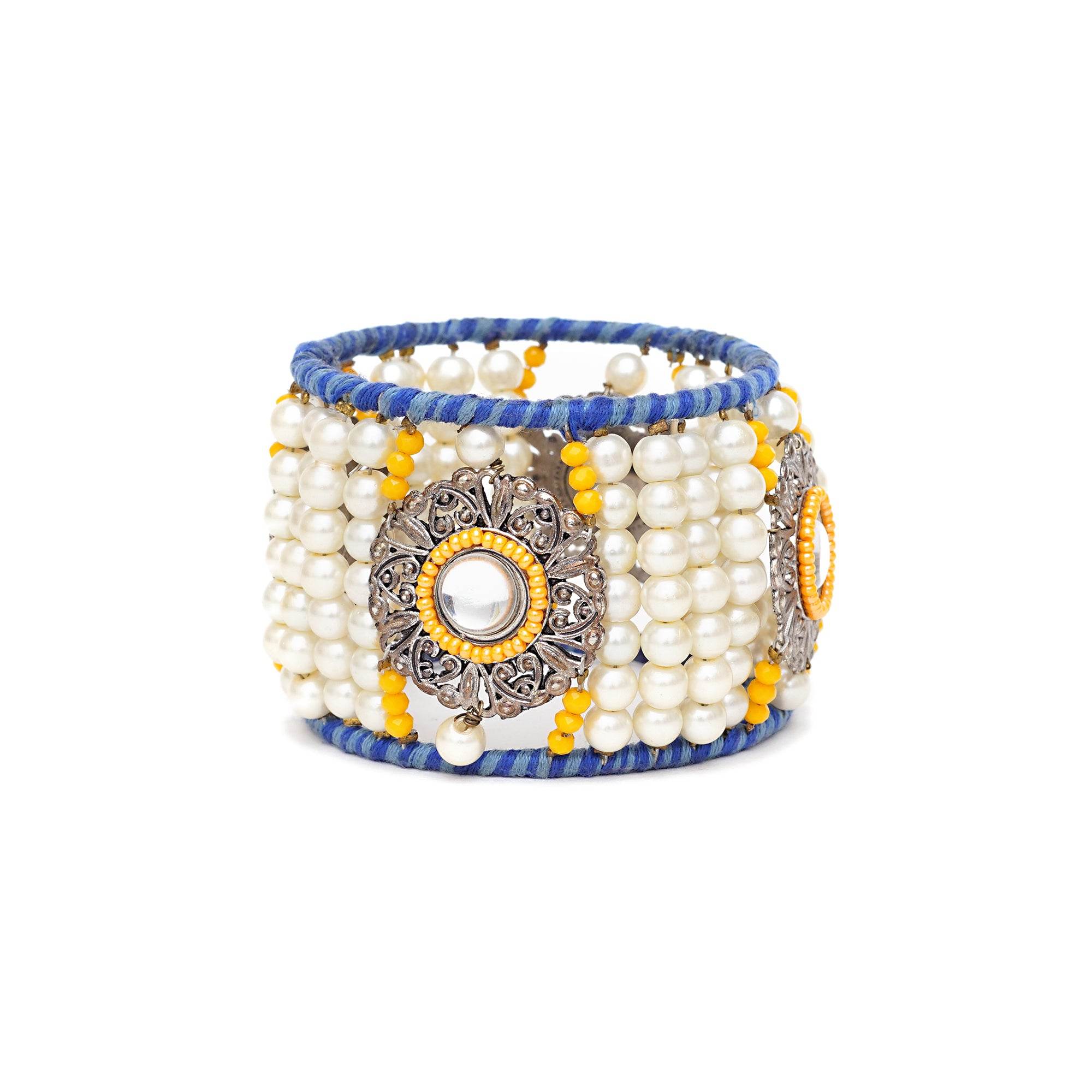 Vintage Look Pearl and Beaded Bangle - BeAbhika.com