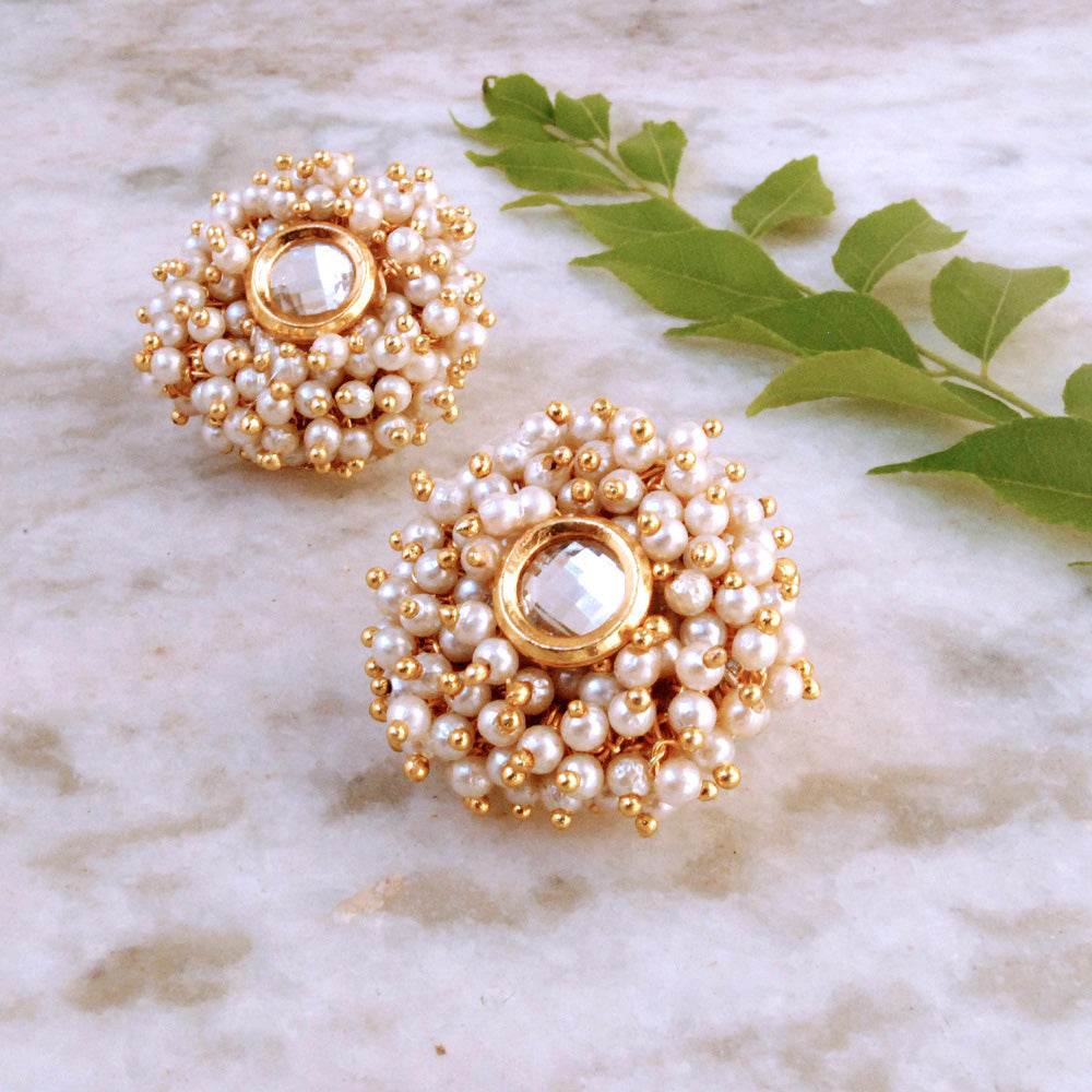 Traditional Kundan earrings in gold-tone, perfect for weddings and festive wear
