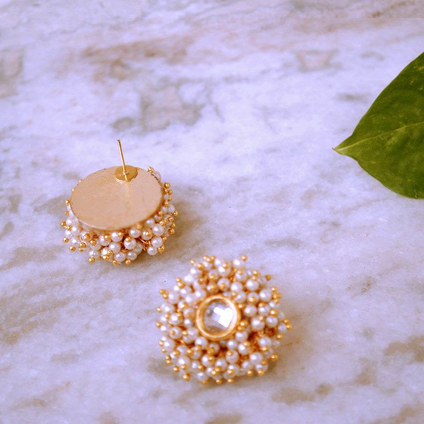 Traditional Kundan earrings in gold-tone, perfect for weddings and festive wear