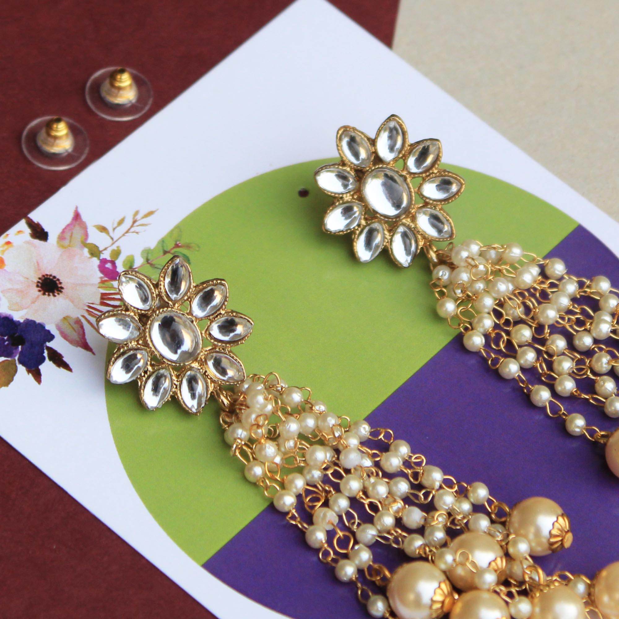 Traditional Kundan earrings in gold-tone, perfect for weddings and festive wear