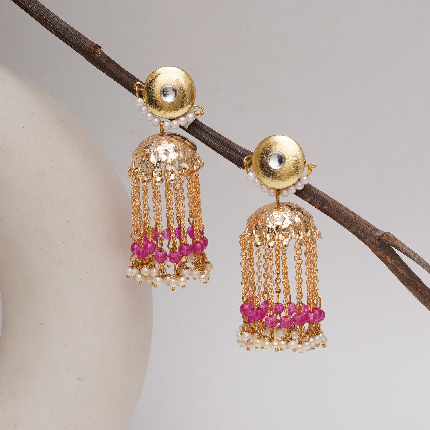 Golden Crescent Jhumki Earrings