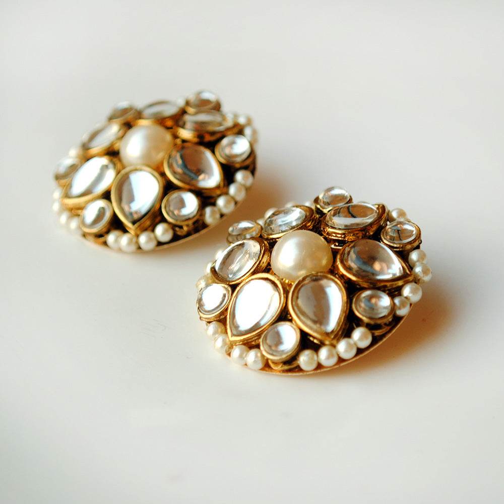 Traditional Kundan earrings in gold-tone, perfect for weddings and festive wear