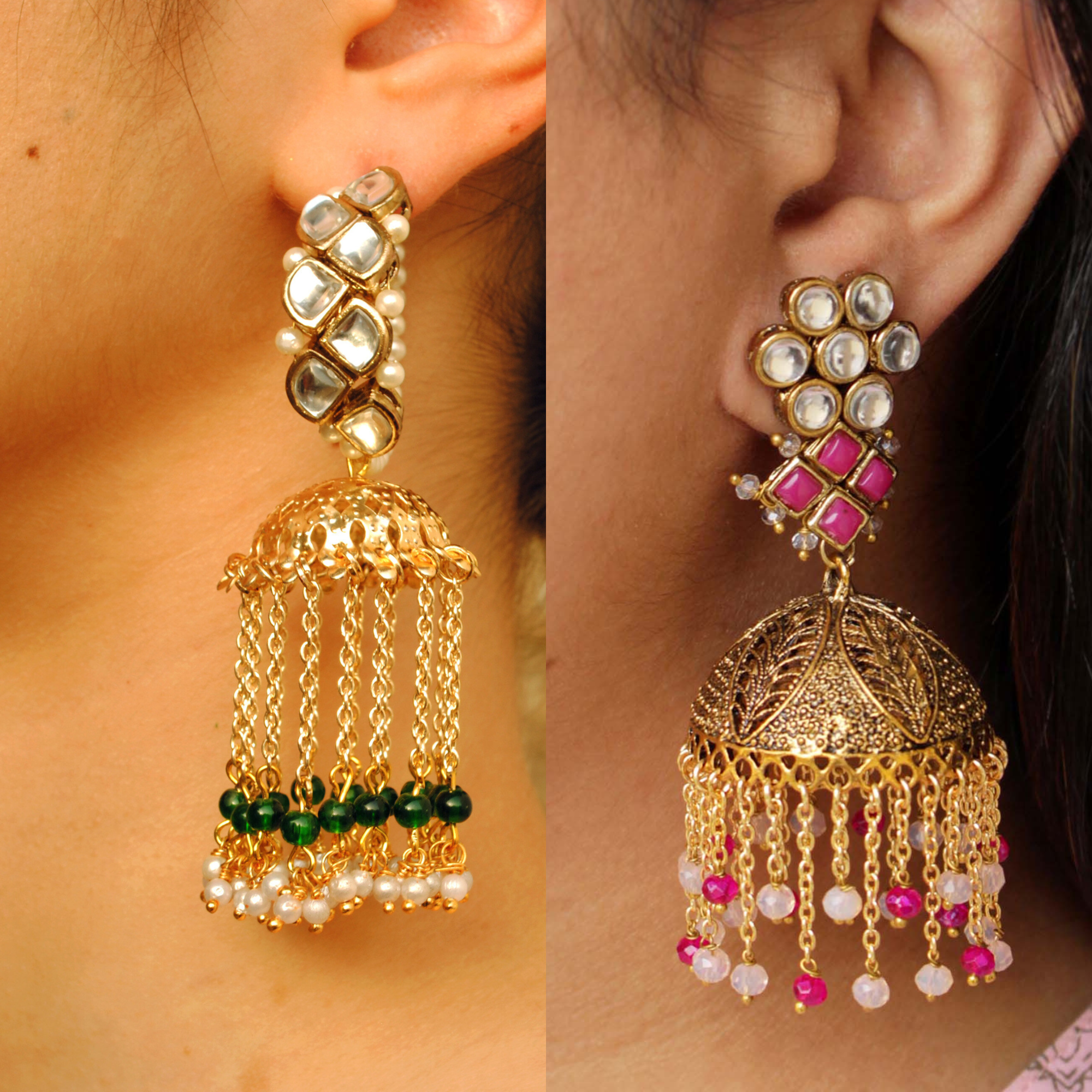 Kundan Jhumki Set Of 2 Pair Of Earrings