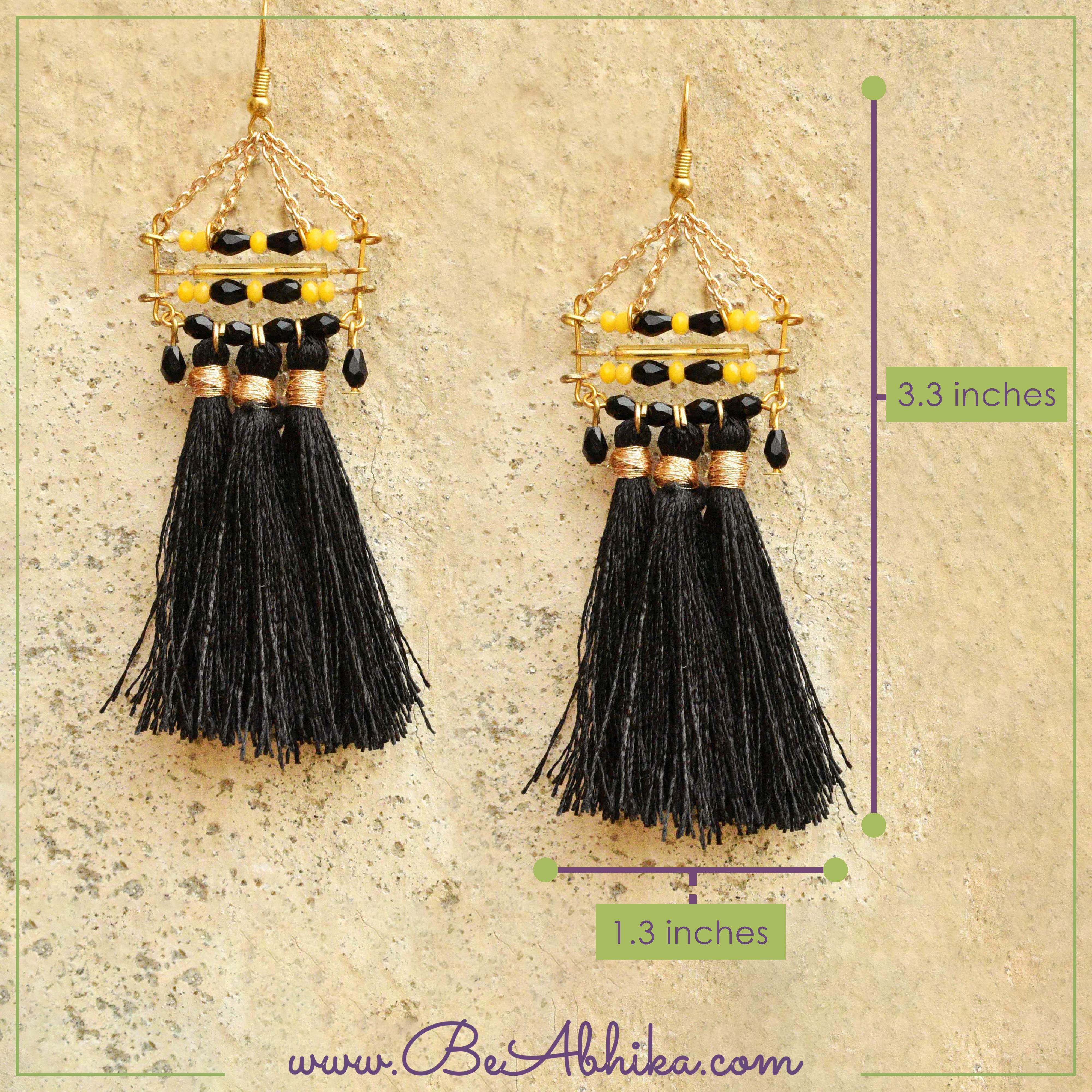 Black Misty Tassel Earrings - BeAbhika.com