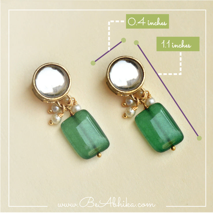 Green Glass Stone Kundan Earrings