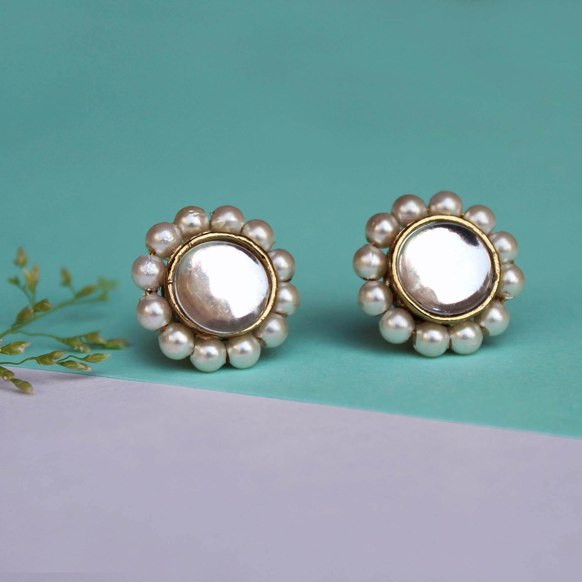 Traditional Kundan earrings in gold-tone, perfect for weddings and festive wear