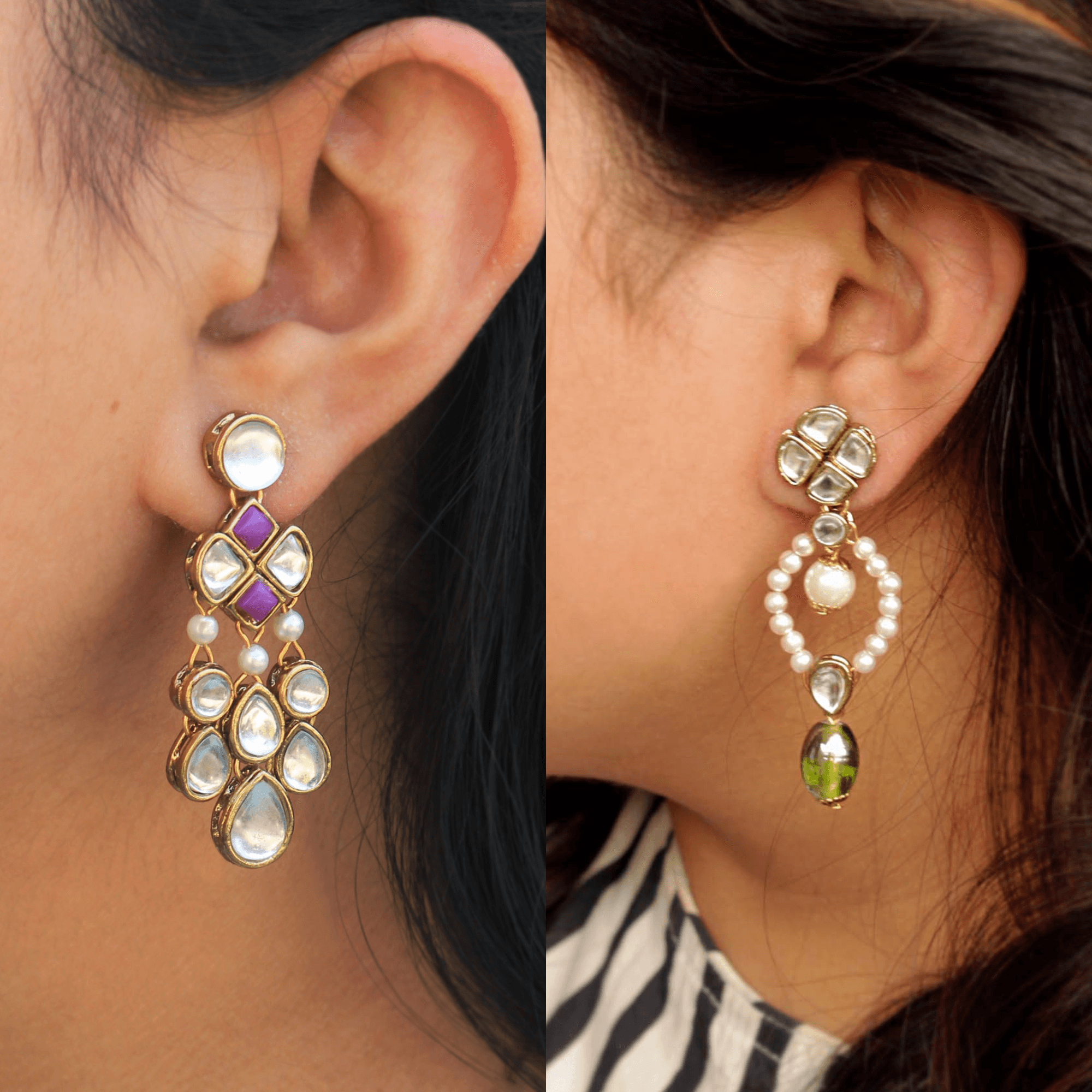 Traditional Kundan earrings in gold-tone, perfect for weddings and festive wear