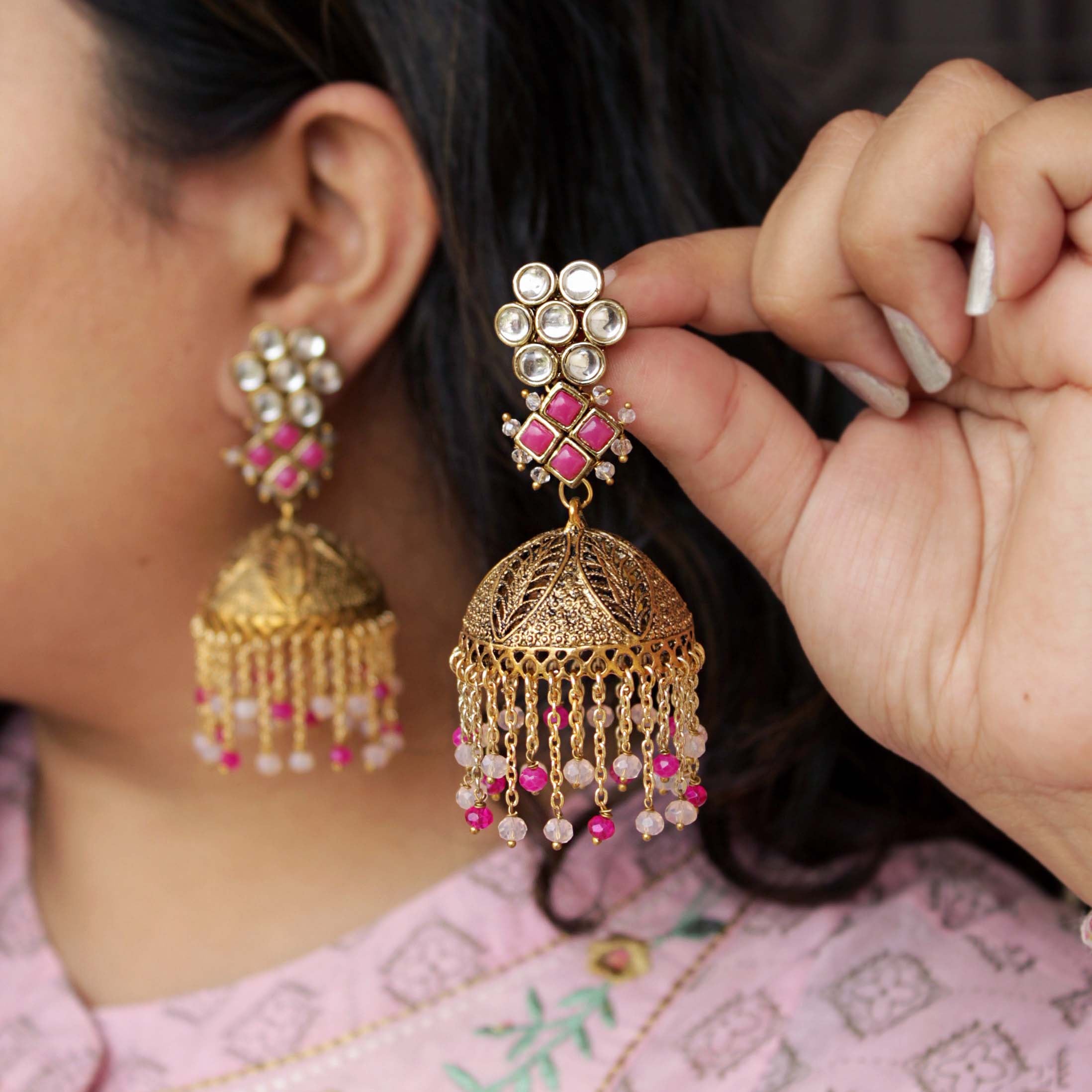Kundan Jhumki Set Of 2 Pair Of Earrings