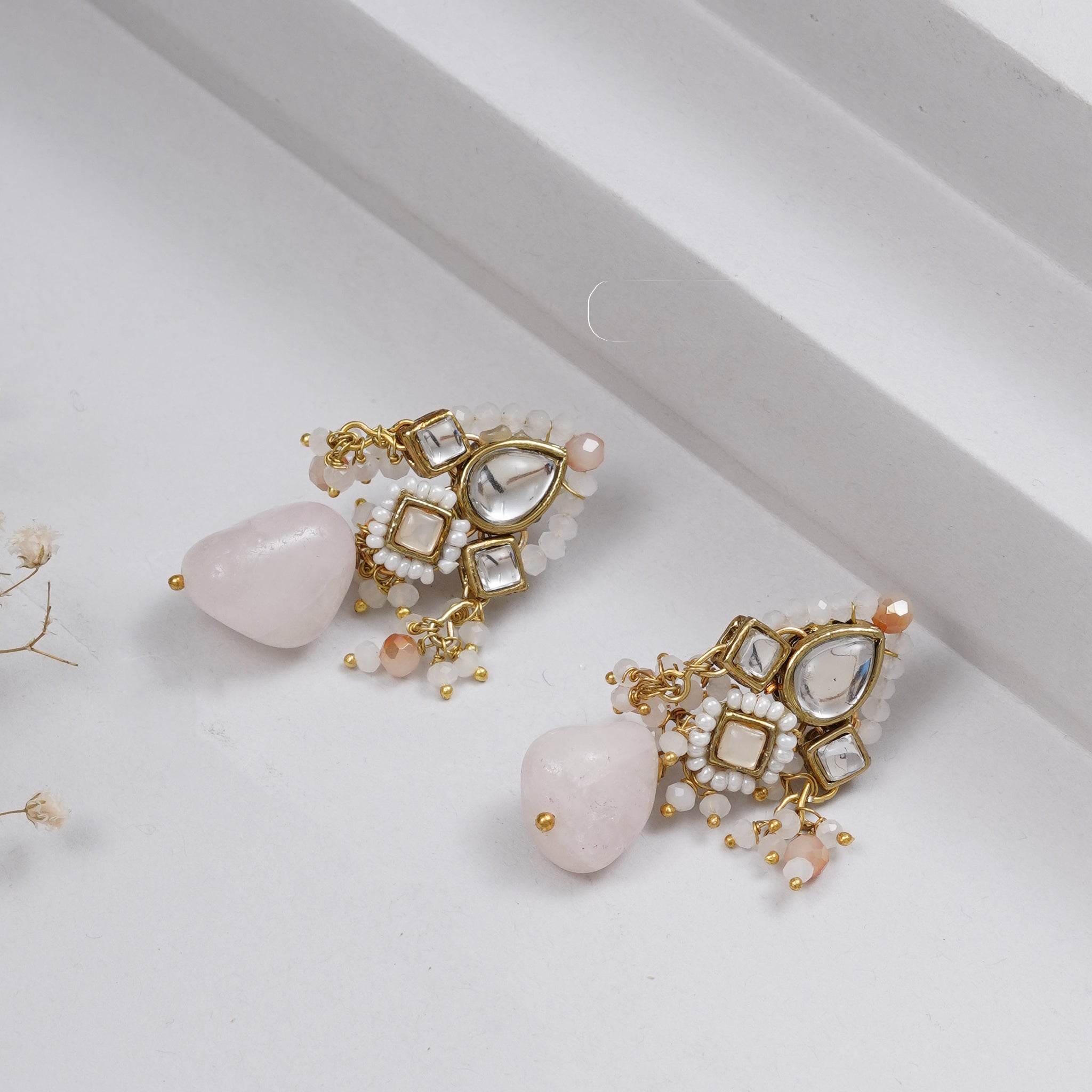 Gulabi Affair Kundan Earrings - BeAbhika.com