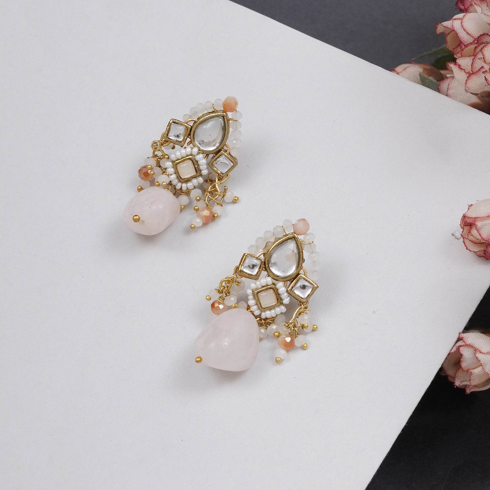Gulabi Affair Kundan Earrings - BeAbhika.com