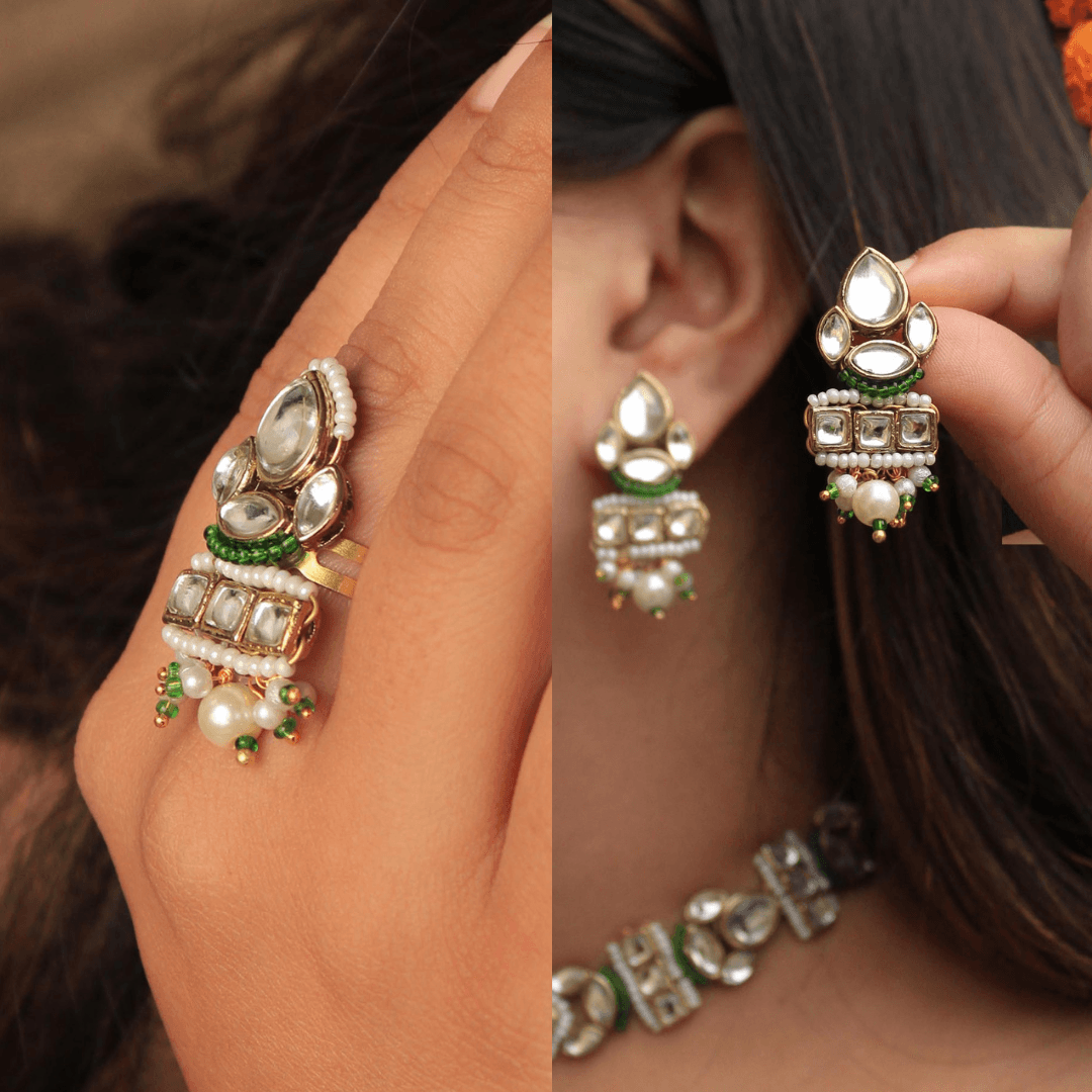 Traditional Kundan earrings in gold-tone, perfect for weddings and festive wear
