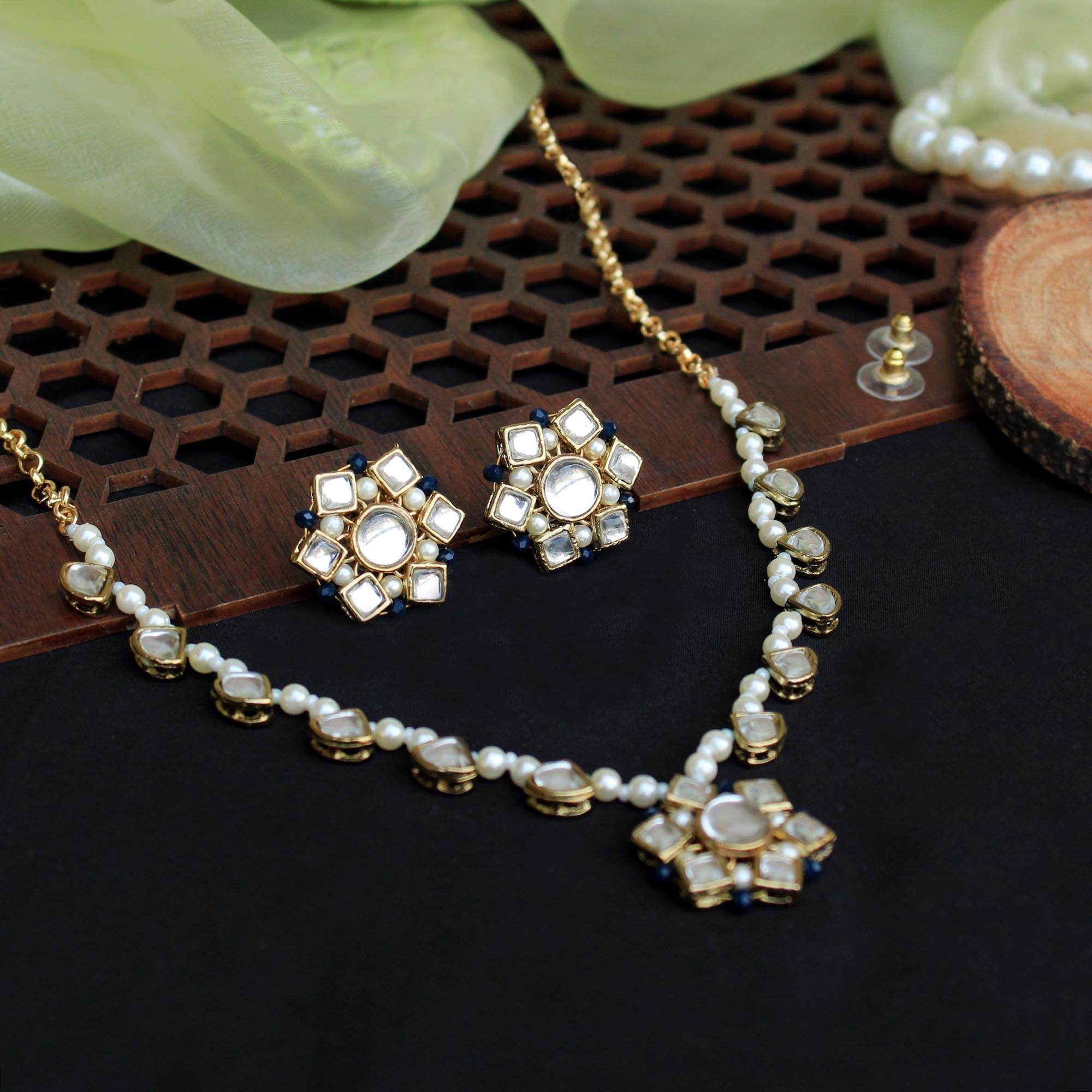 Kundan Blossom Necklace, Ring & Earrings Set - BeAbhika.com
