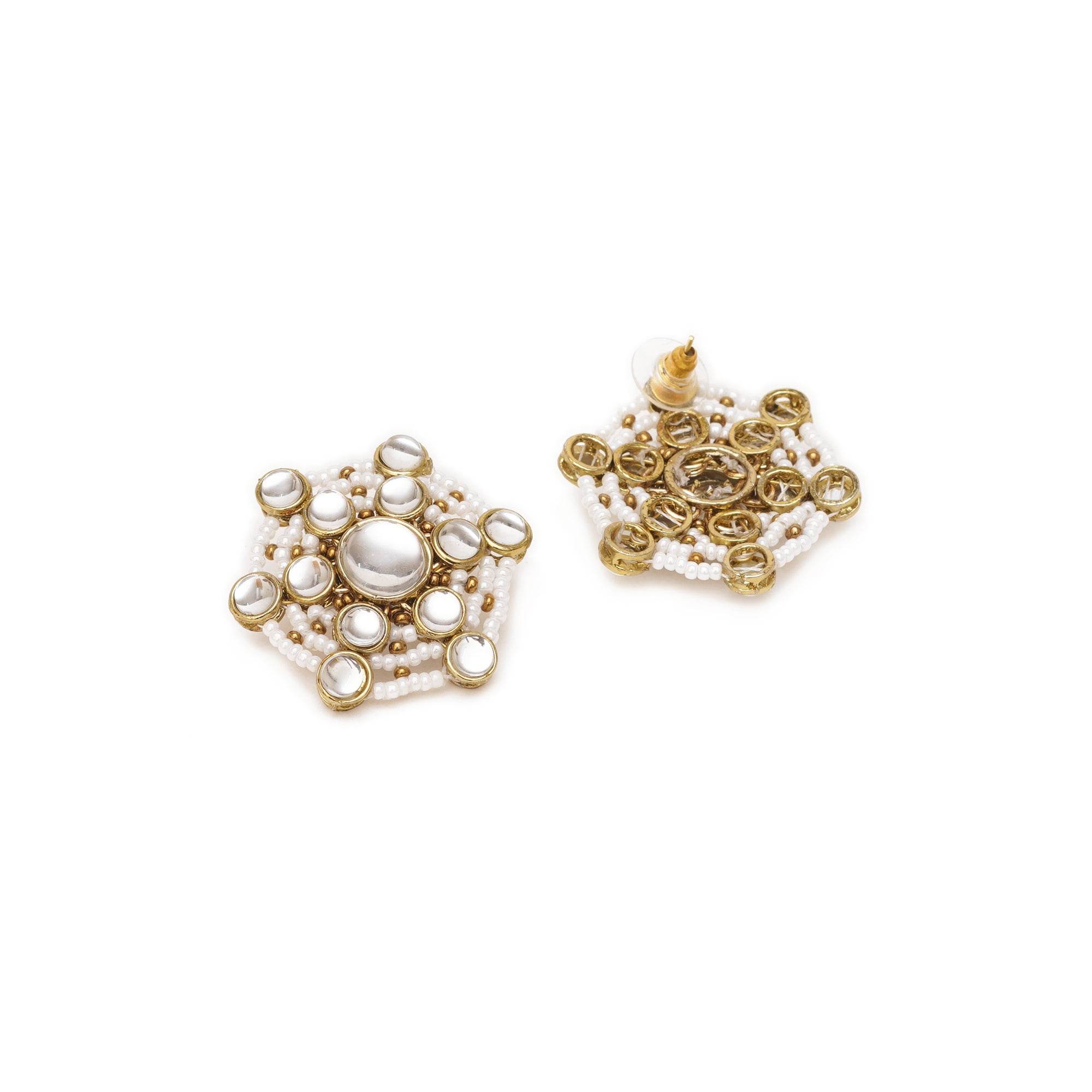 Traditional Kundan earrings in gold-tone, perfect for weddings and festive wear