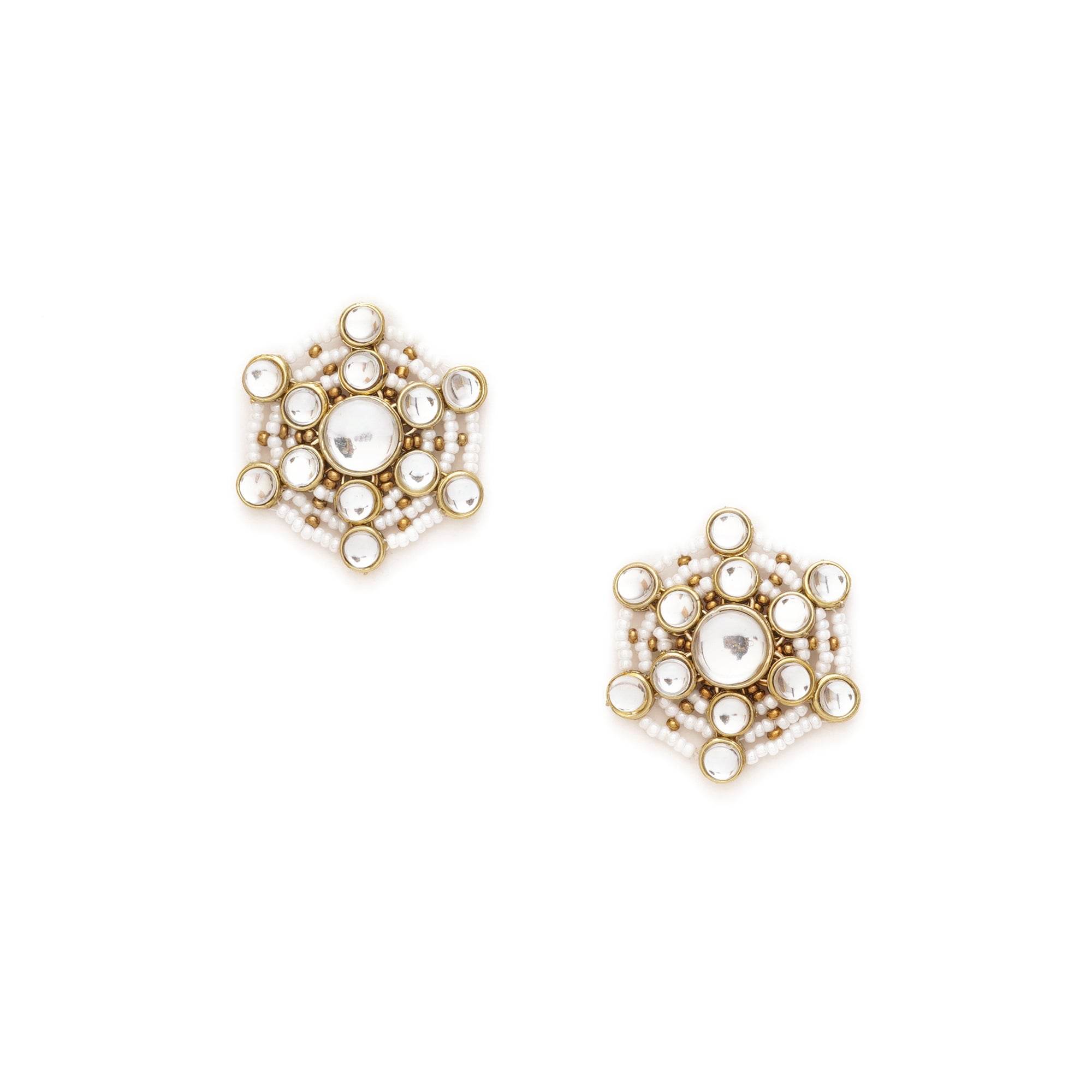 Traditional Kundan earrings in gold-tone, perfect for weddings and festive wear