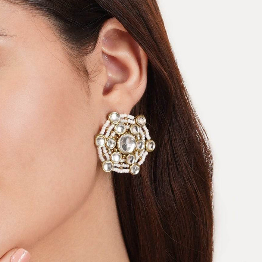 Traditional Kundan earrings in gold-tone, perfect for weddings and festive wear