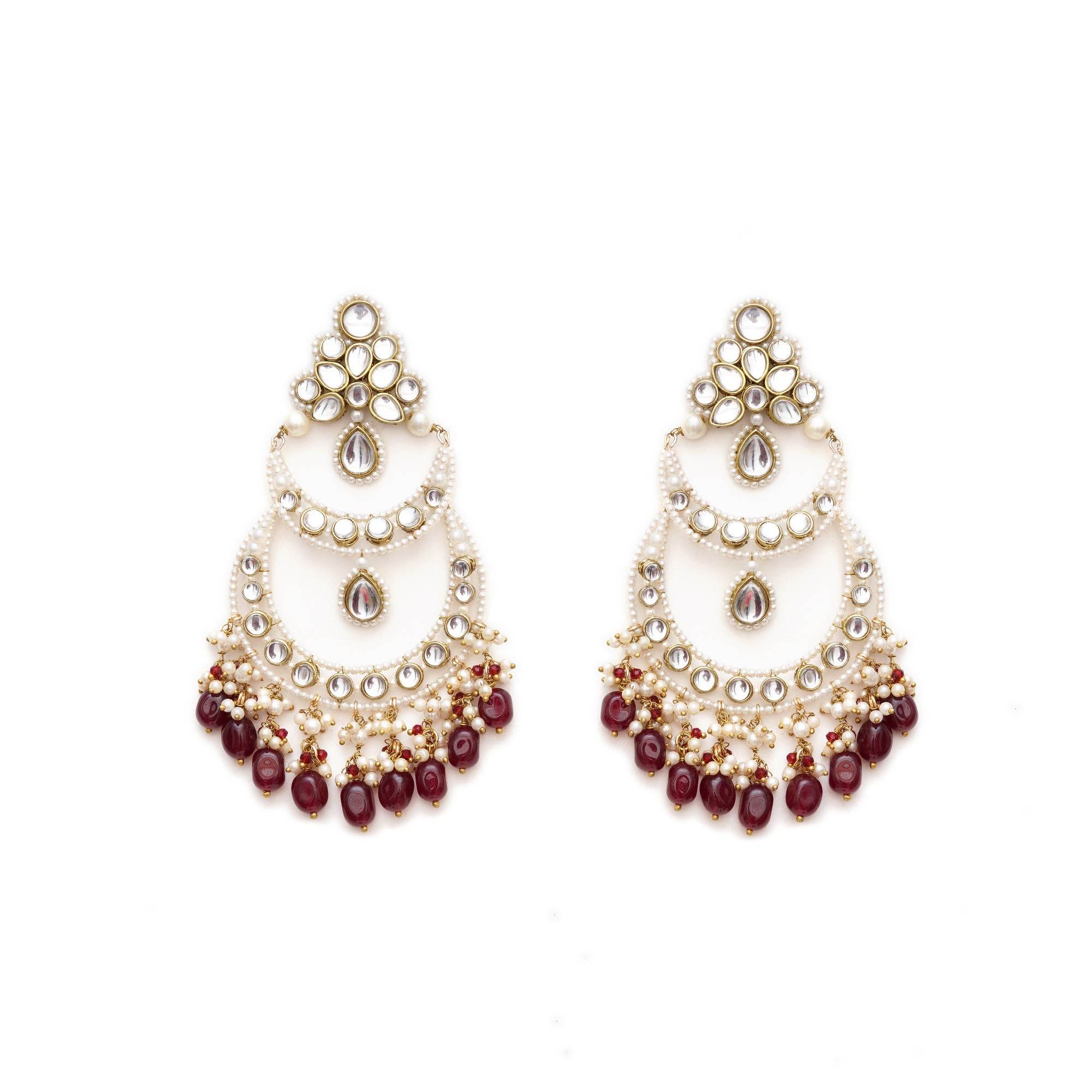 Traditional Kundan earrings in gold-tone, perfect for weddings and festive wear