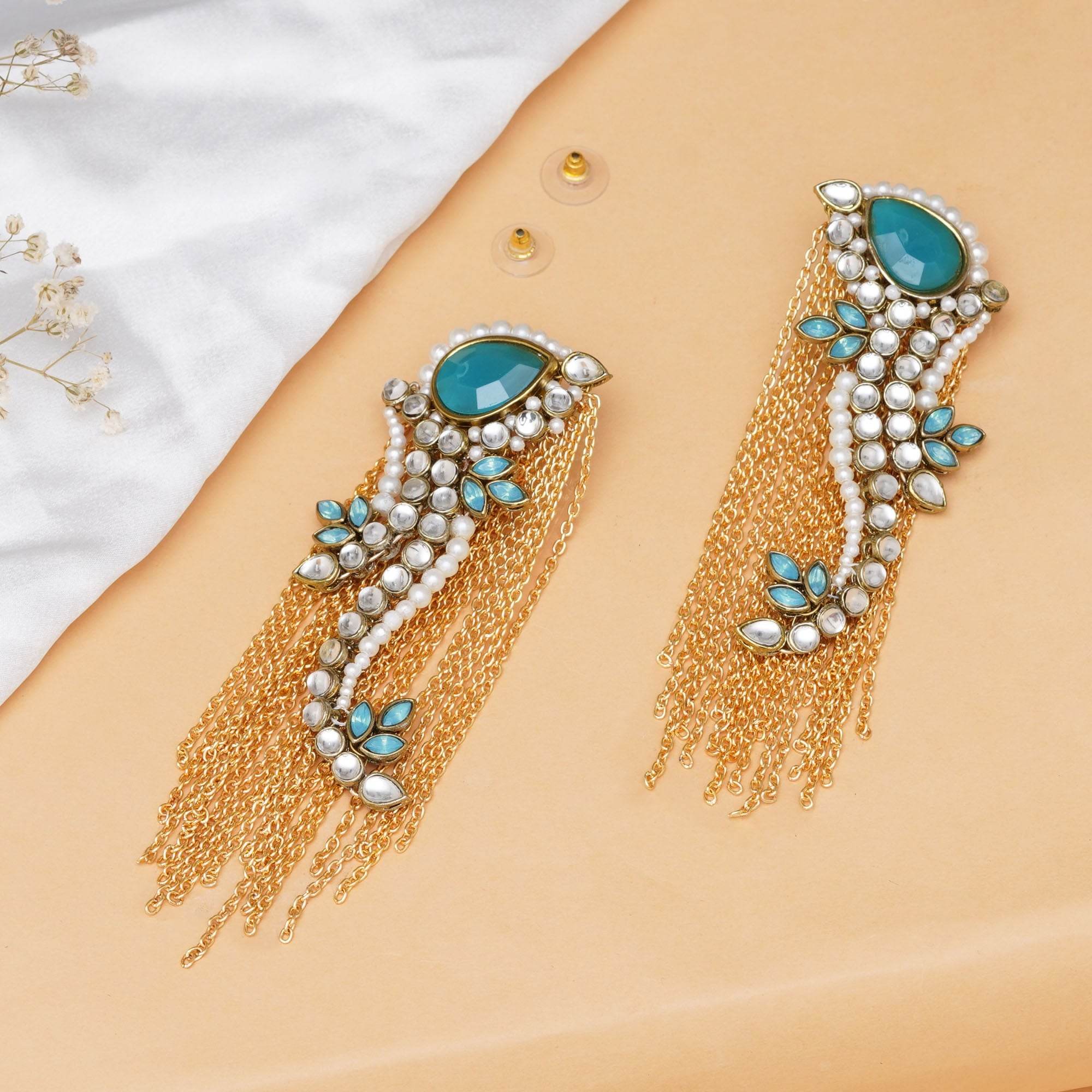 Traditional Kundan earrings in gold-tone, perfect for weddings and festive wear