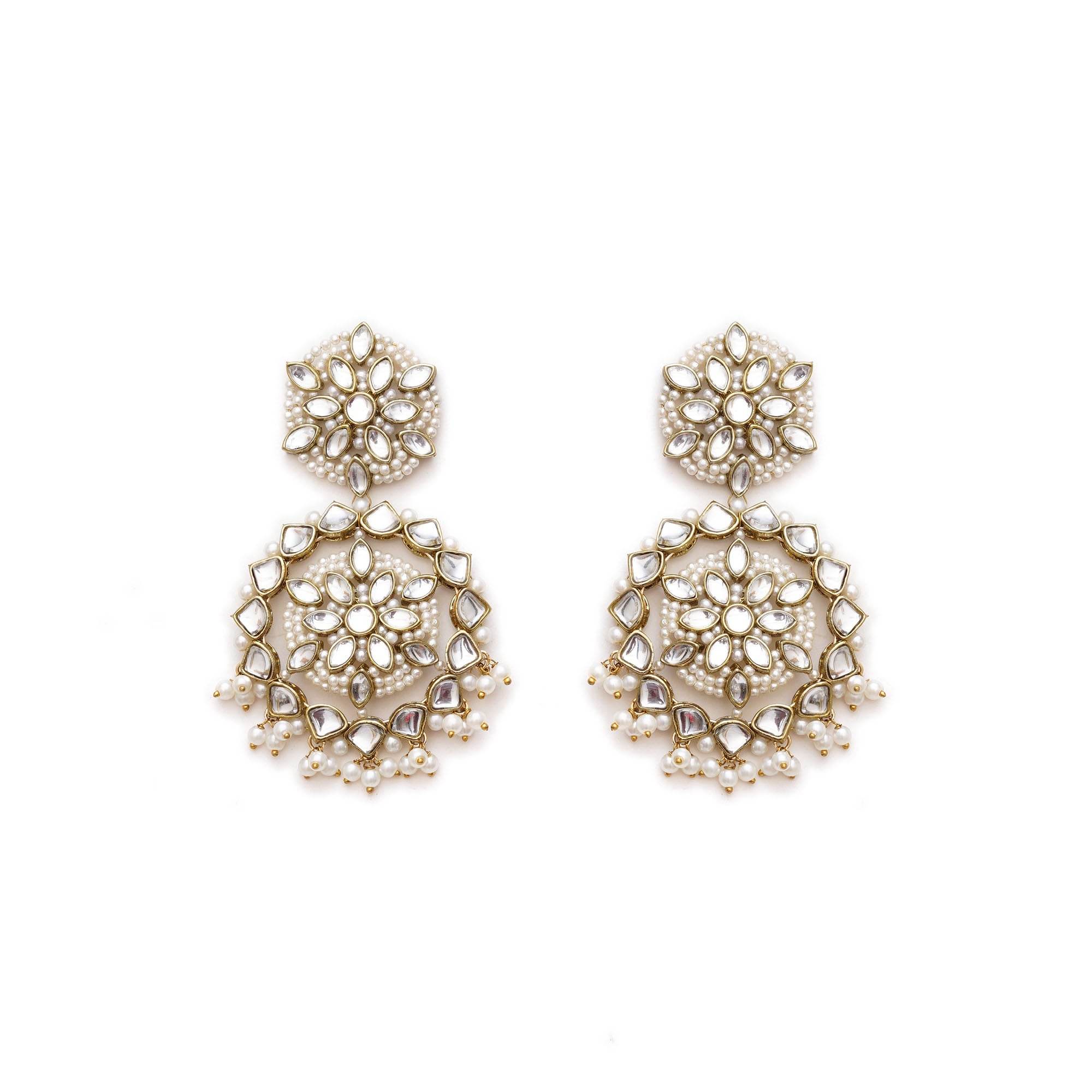 Traditional Kundan earrings in gold-tone, perfect for weddings and festive wear