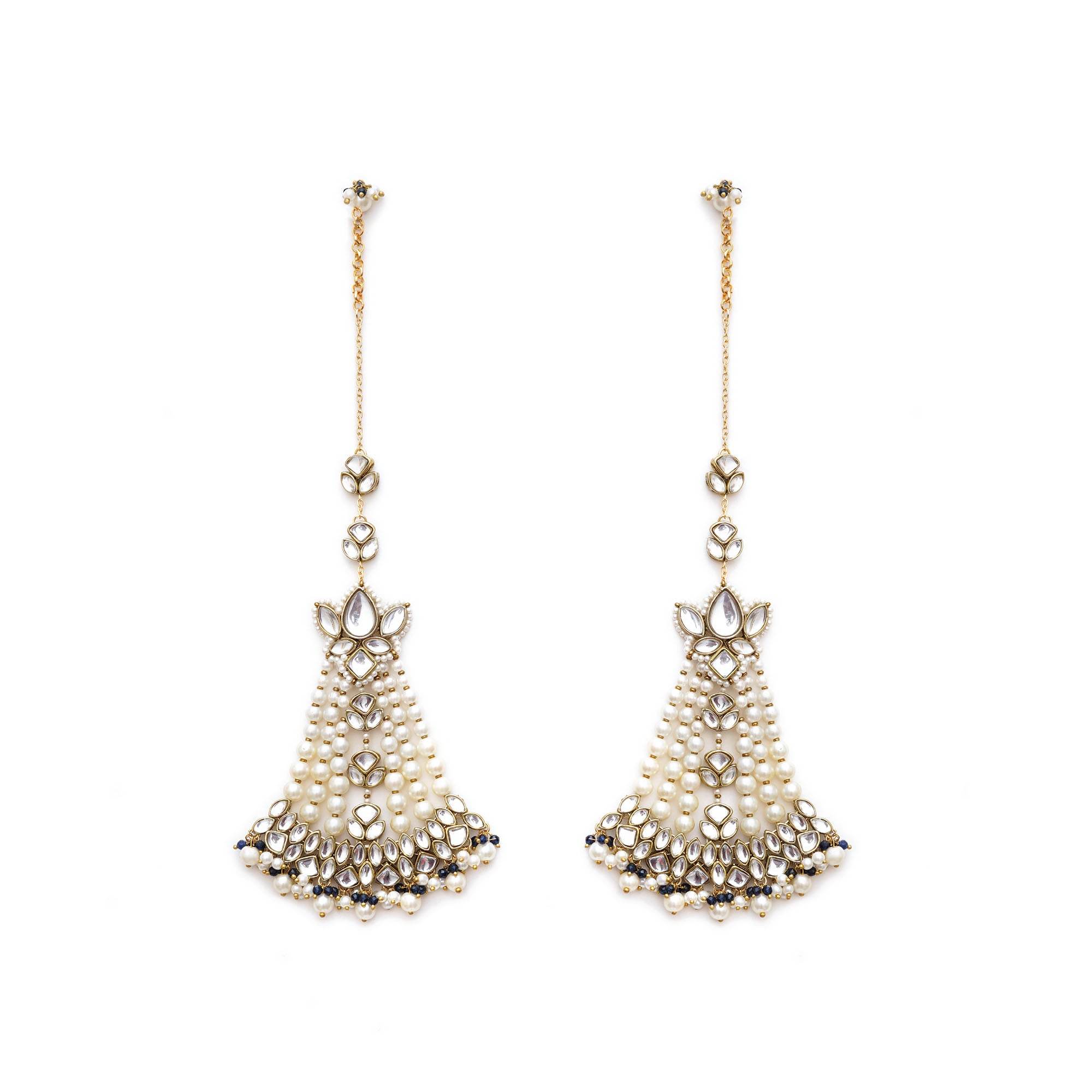 Traditional Kundan earrings in gold-tone, perfect for weddings and festive wear