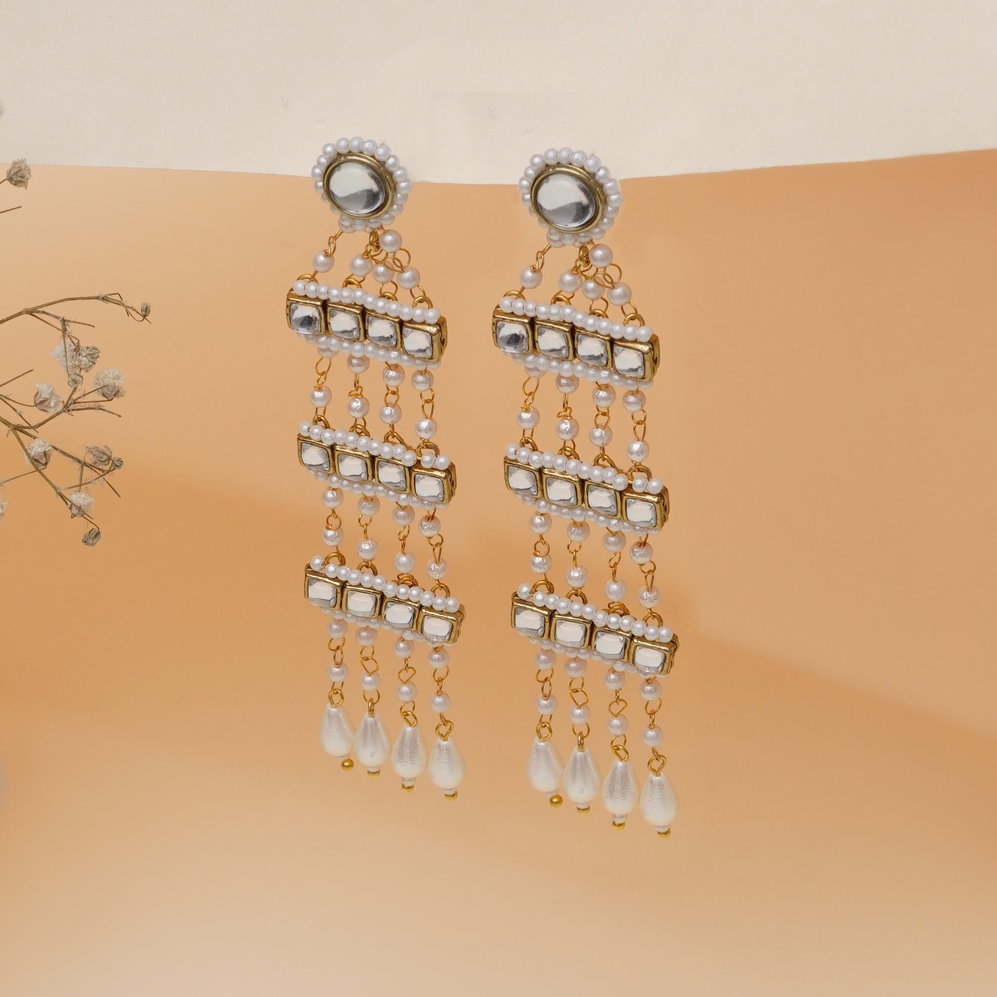 Kundan Pearl Cascade Earrings