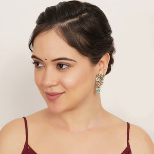 The Floral Grace Kundan & Mint Drop Earrings