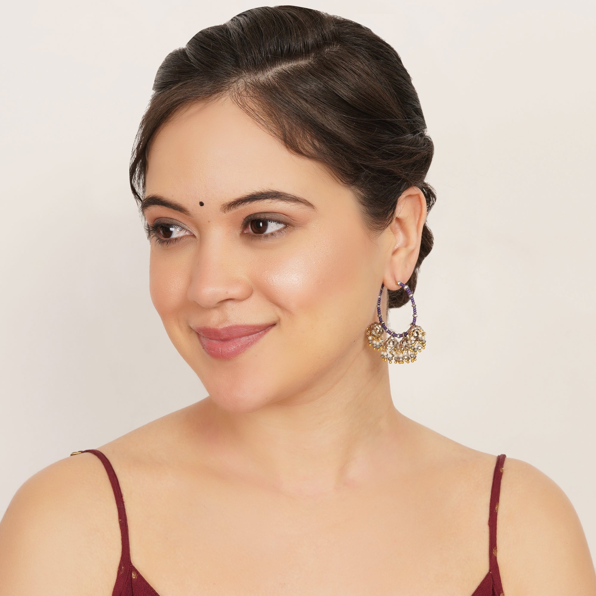 The Indigo Charm: Multi-Jhumka Beaded Hoops Earrings