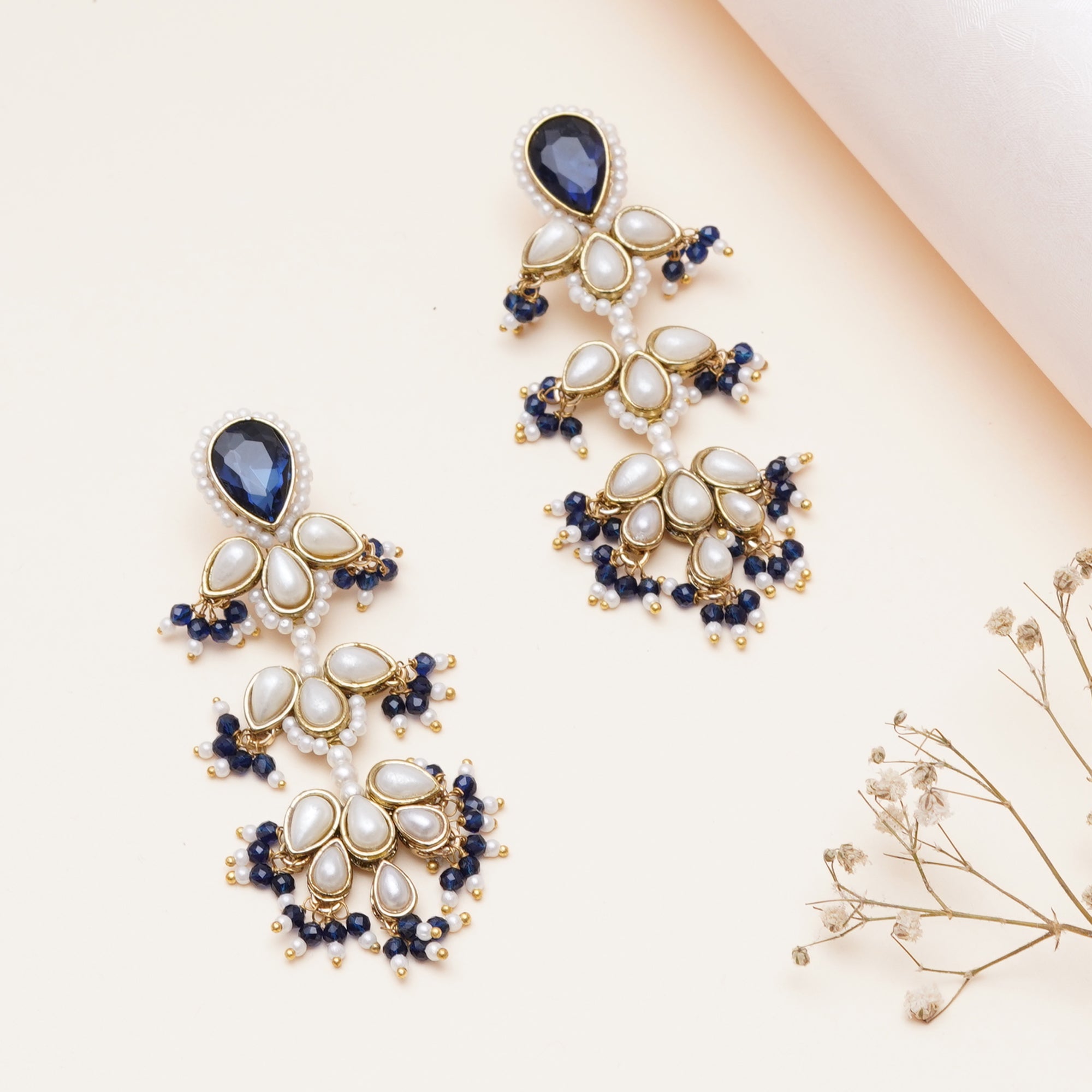 The Celestial Chandelier Handcrafted Three-Tier Pearl Statement Earrings