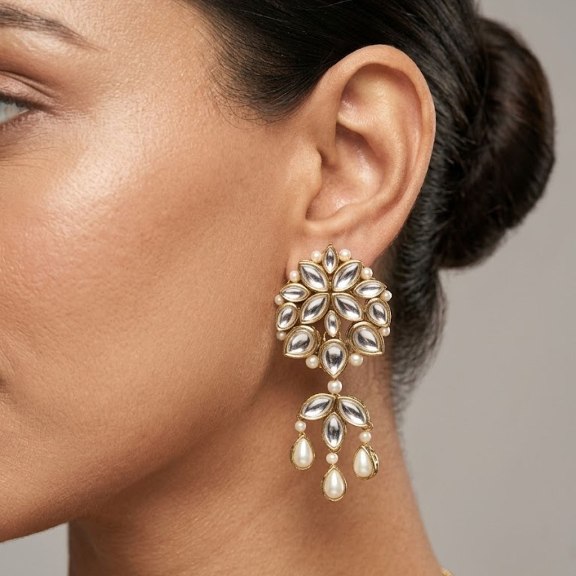 Imperial Pearl & Kundan Chandelier Earrings