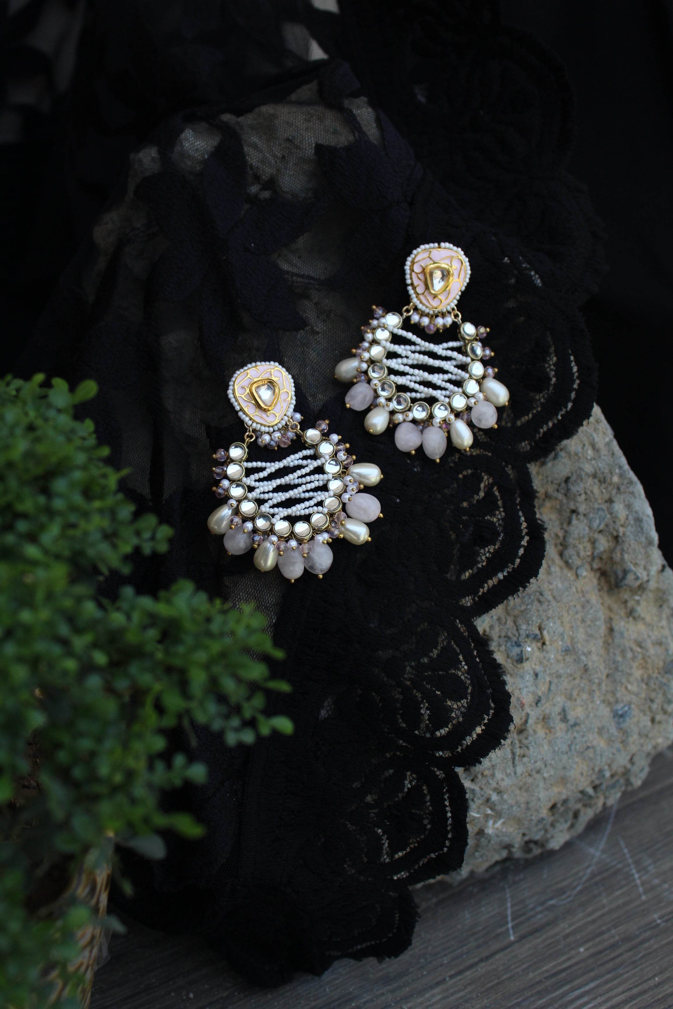 Traditional Kundan earrings in gold-tone, perfect for weddings and festive wear
