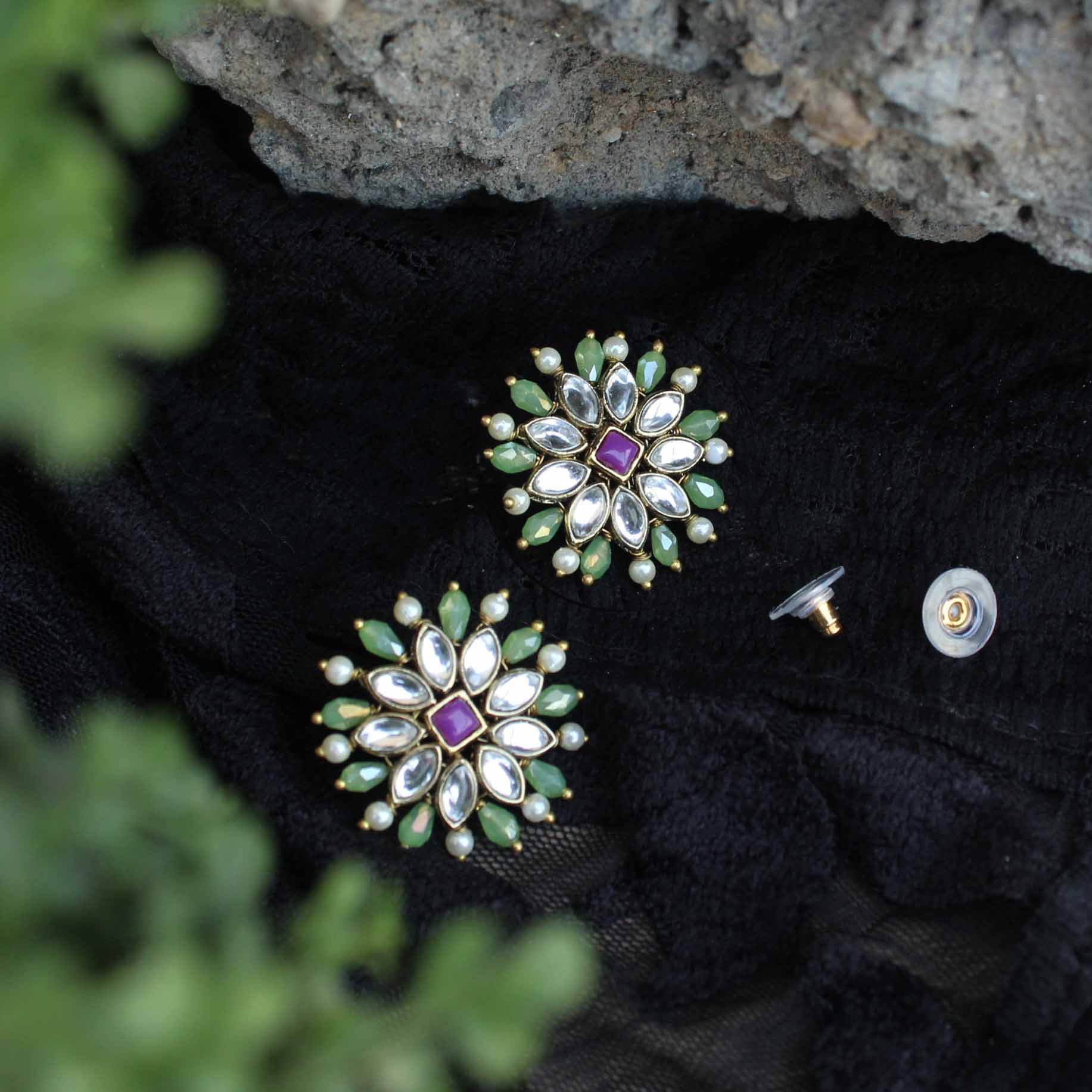 Traditional Kundan earrings in gold-tone, perfect for weddings and festive wear