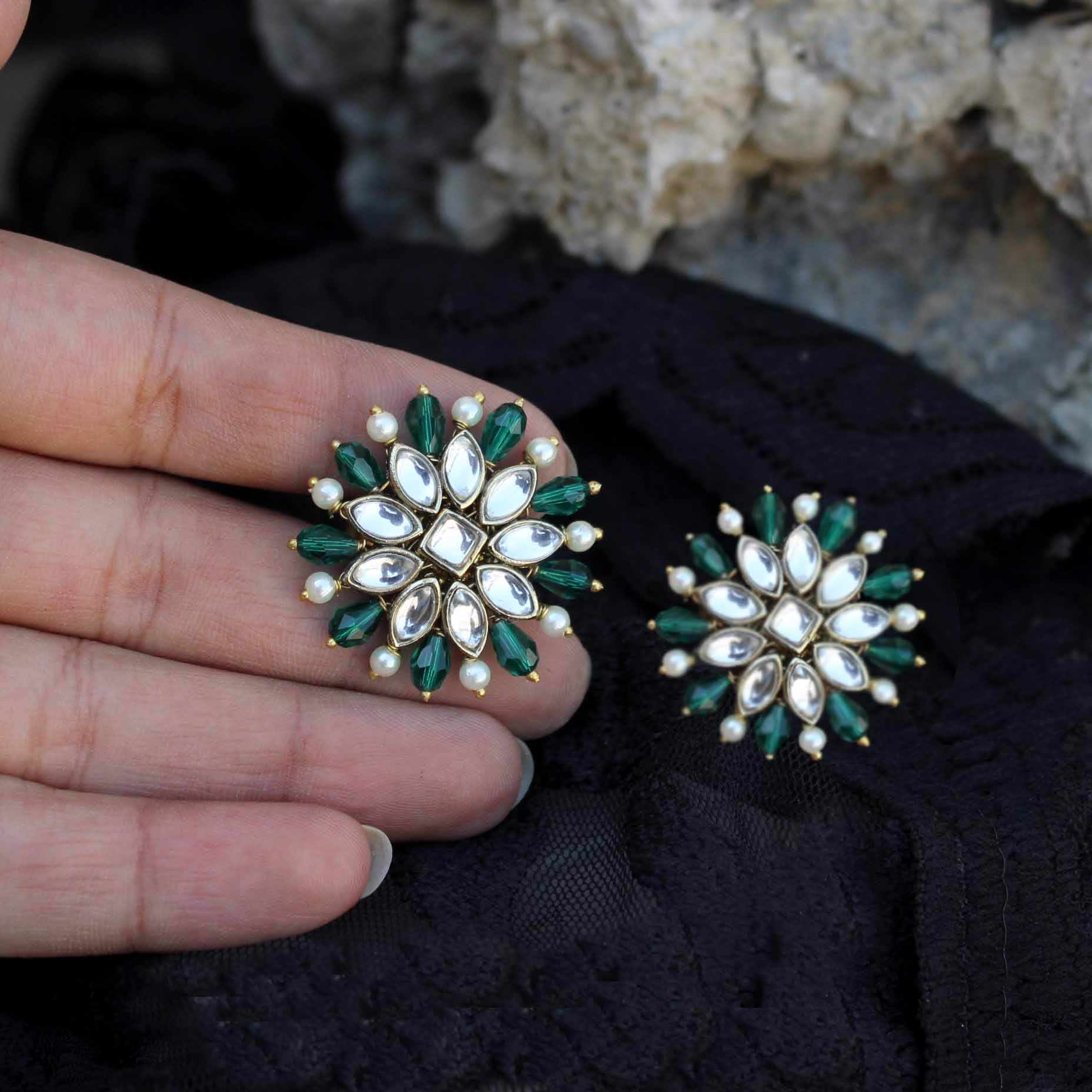 Traditional Kundan earrings in gold-tone, perfect for weddings and festive wear
