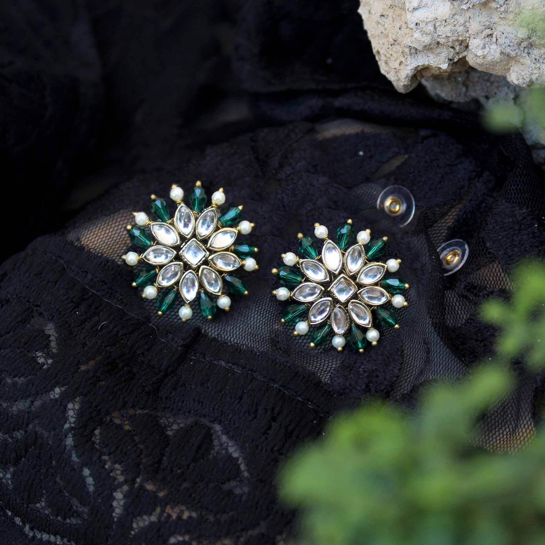 Traditional Kundan earrings in gold-tone, perfect for weddings and festive wear