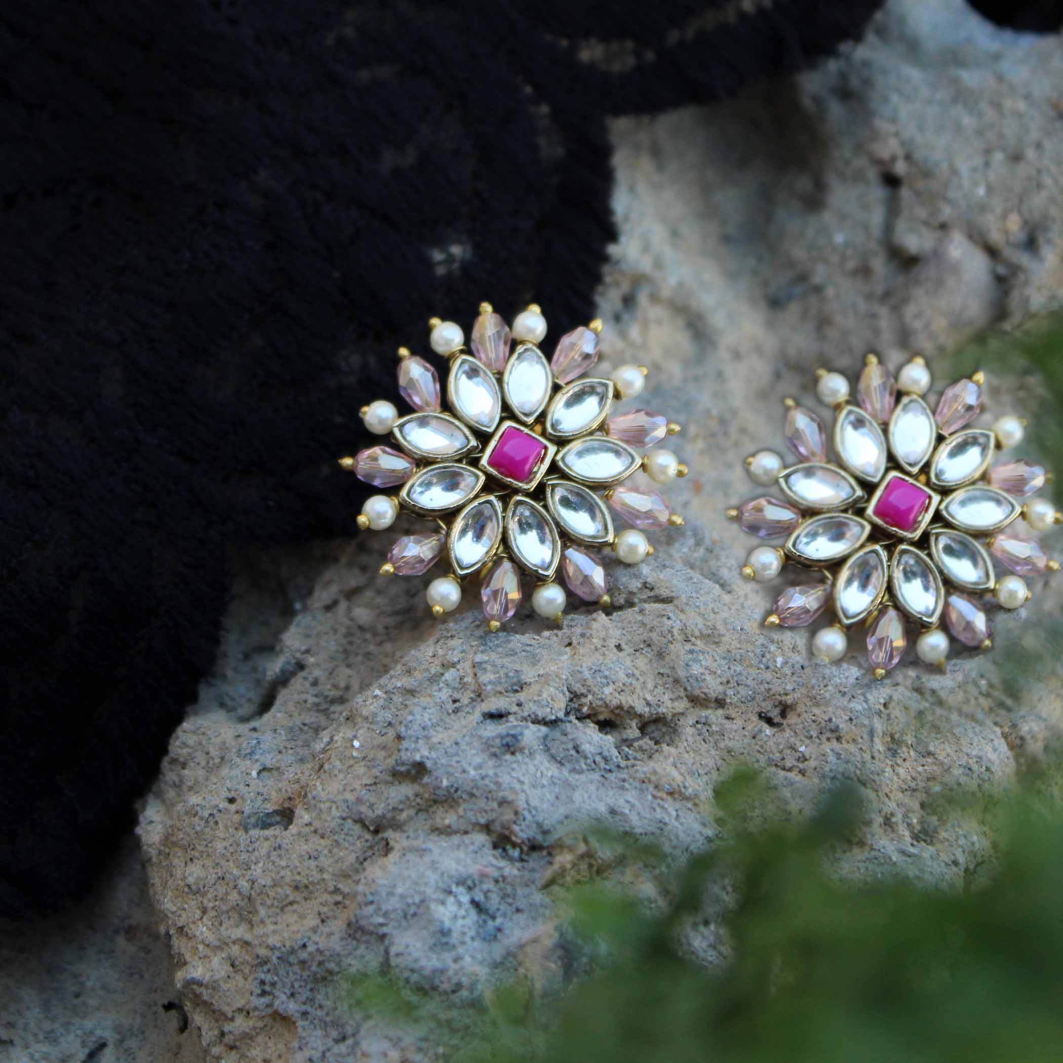 Traditional Kundan earrings in gold-tone, perfect for weddings and festive wear