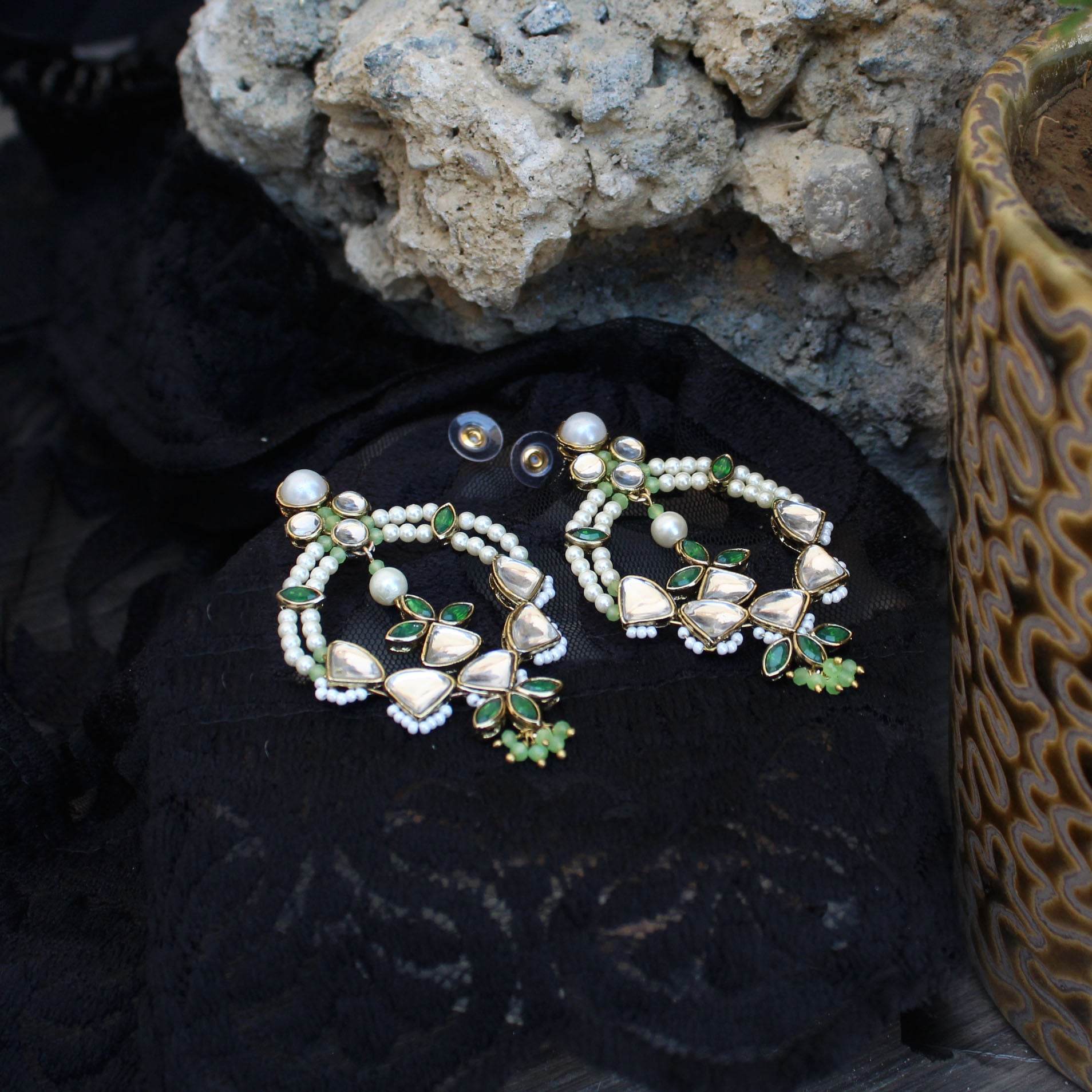 Traditional Kundan earrings in gold-tone, perfect for weddings and festive wear