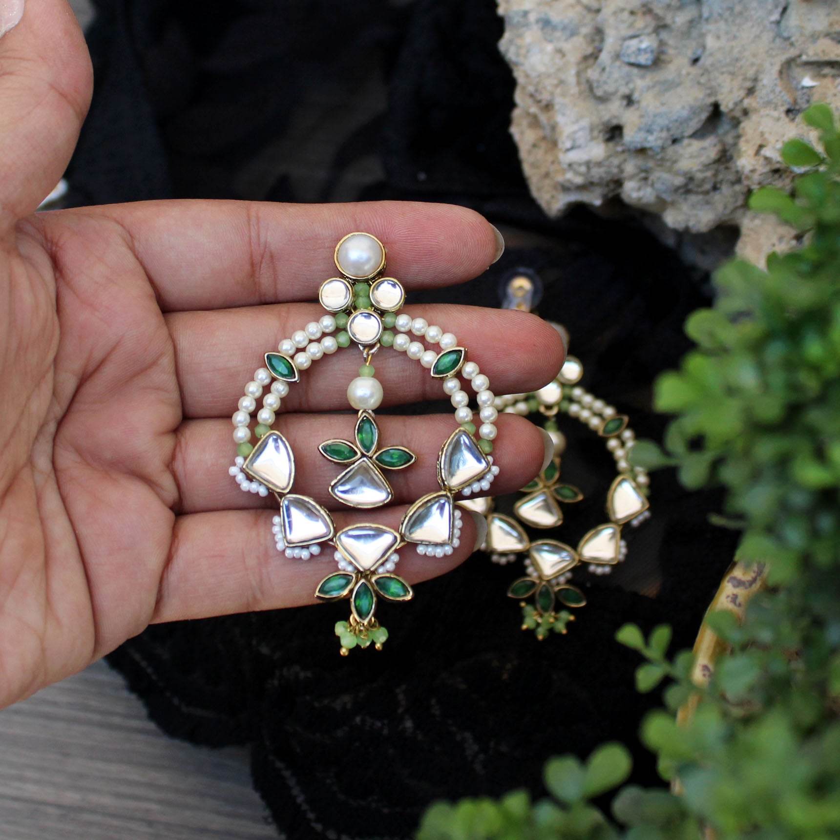 Traditional Kundan earrings in gold-tone, perfect for weddings and festive wear