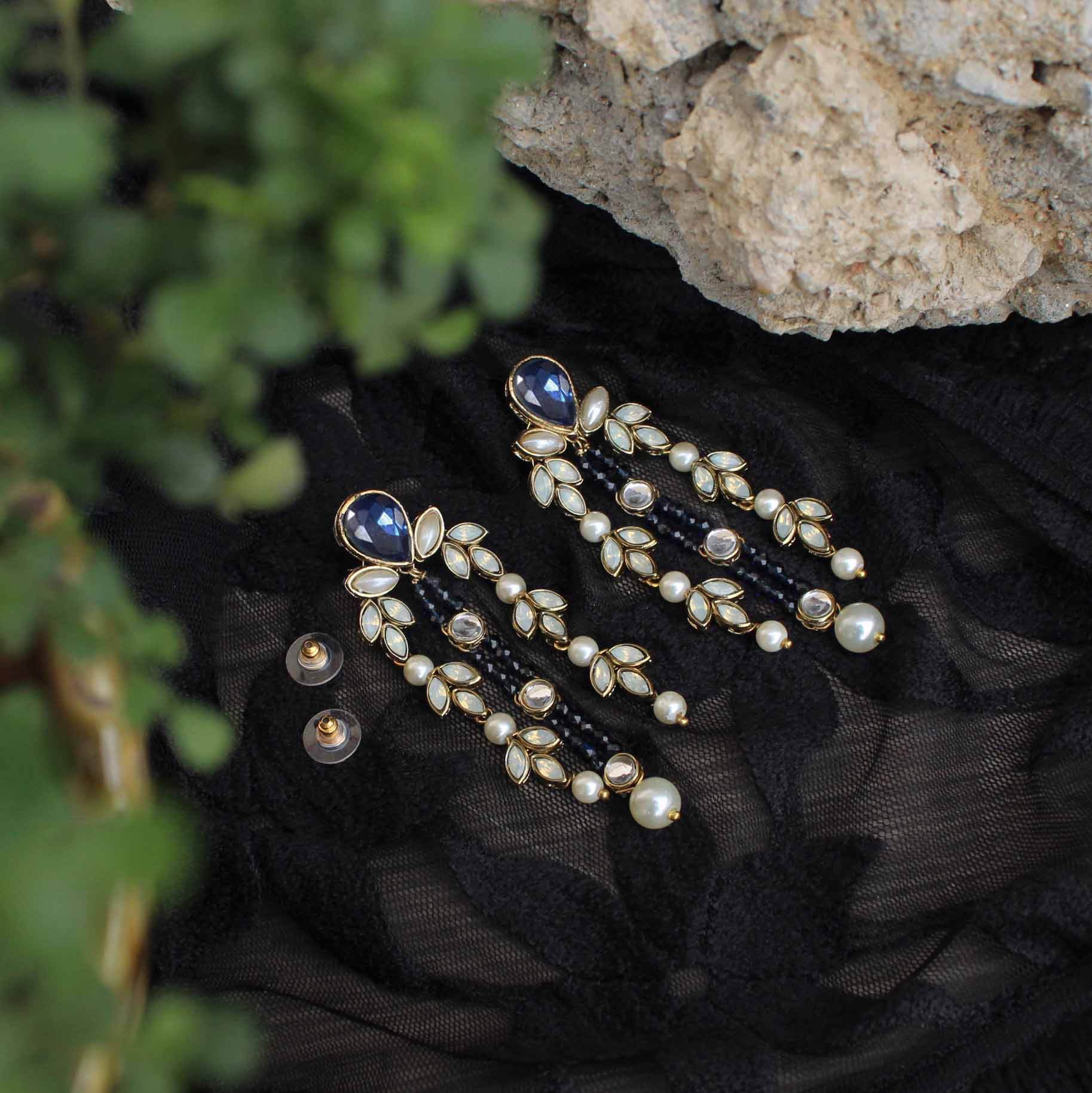 Blue Hues Full Set With Choker, Long Necklace, Earrings, Bracelet & 2 Rings - BeAbhika.com