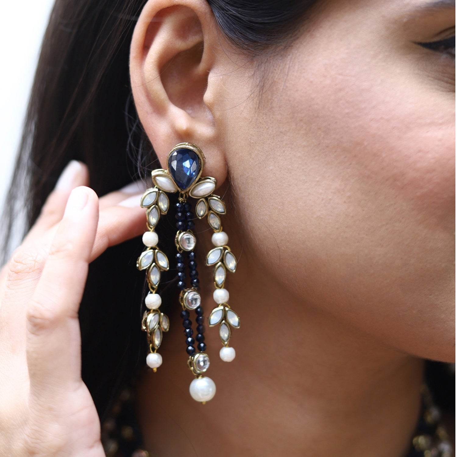 Blue Hues Full Set With Choker, Long Necklace, Earrings, Bracelet & 2 Rings - BeAbhika.com