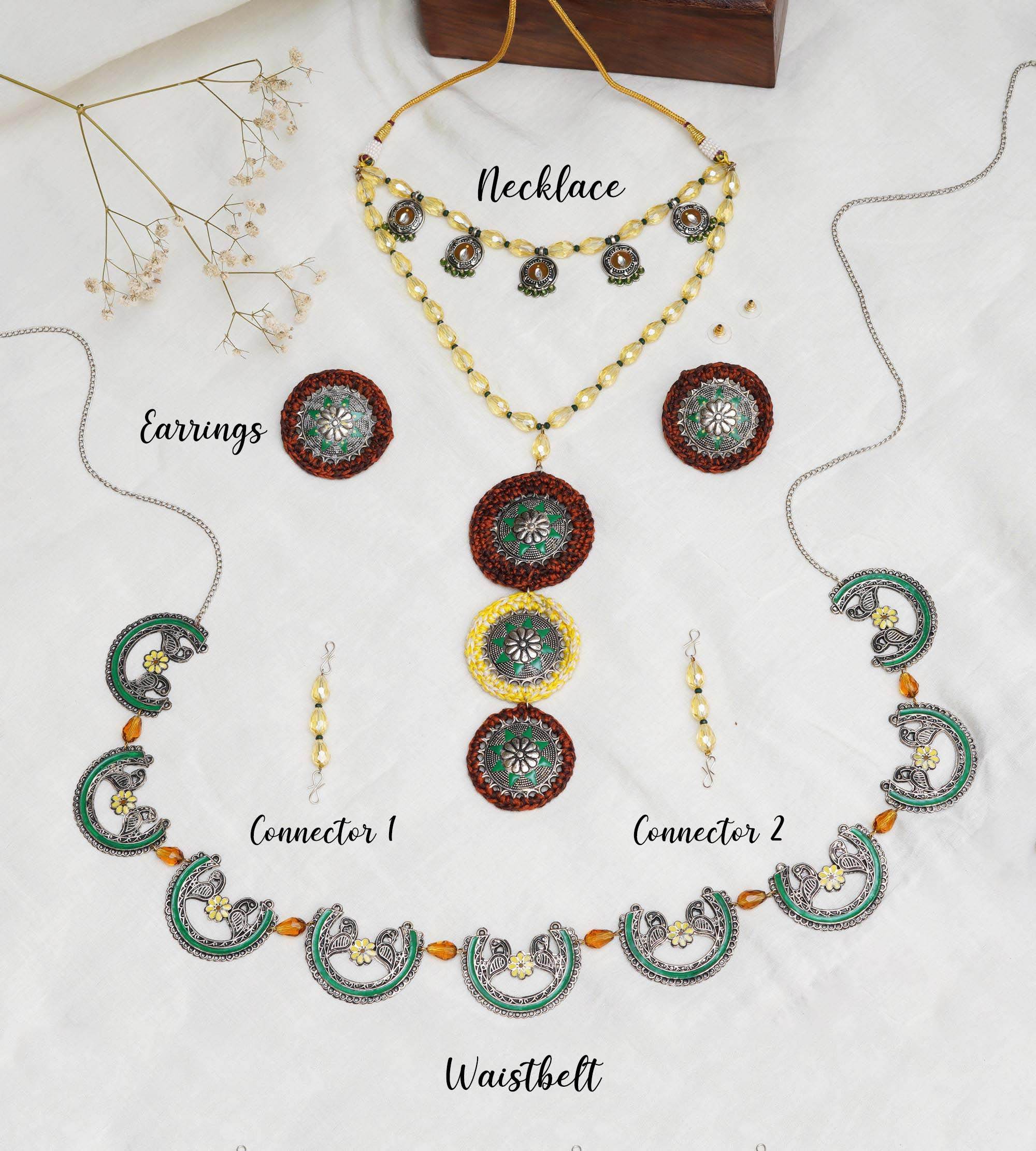 Multi-Stranded Bohemian Jewelry Set with Circular Charms - BeAbhika.com