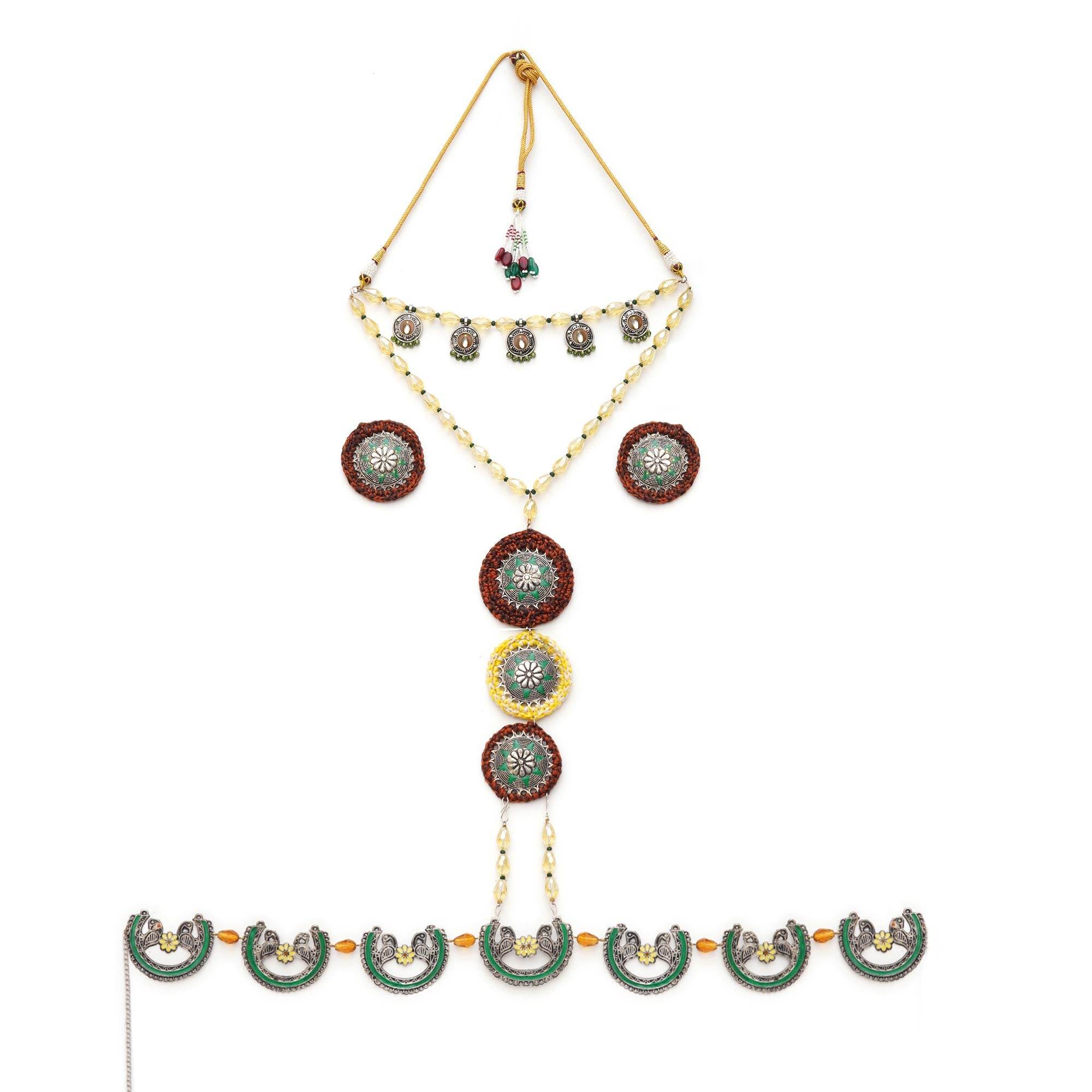 Multi-Stranded Bohemian Jewelry Set with Circular Charms - BeAbhika.com