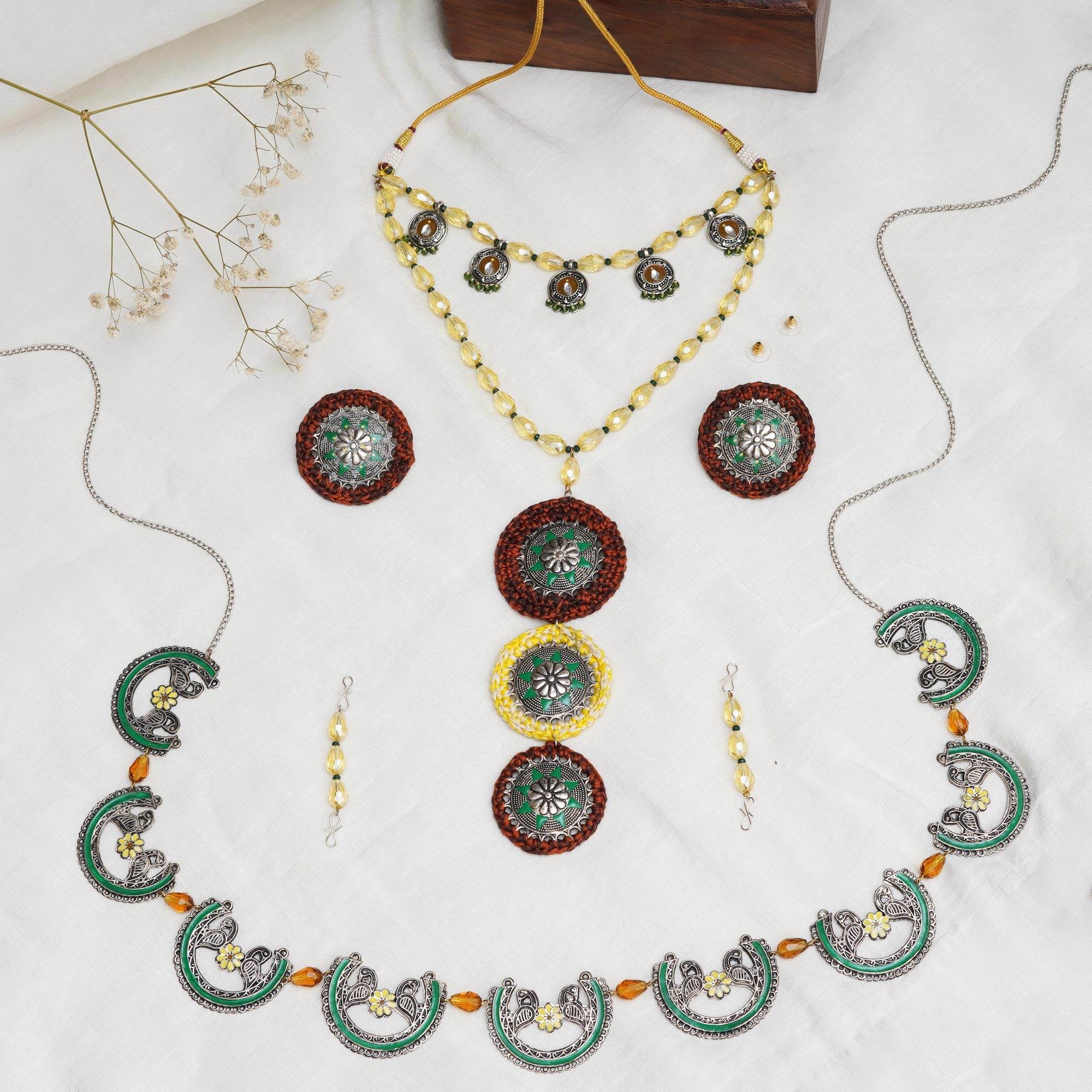 Multi-Stranded Bohemian Jewelry Set with Circular Charms - BeAbhika.com